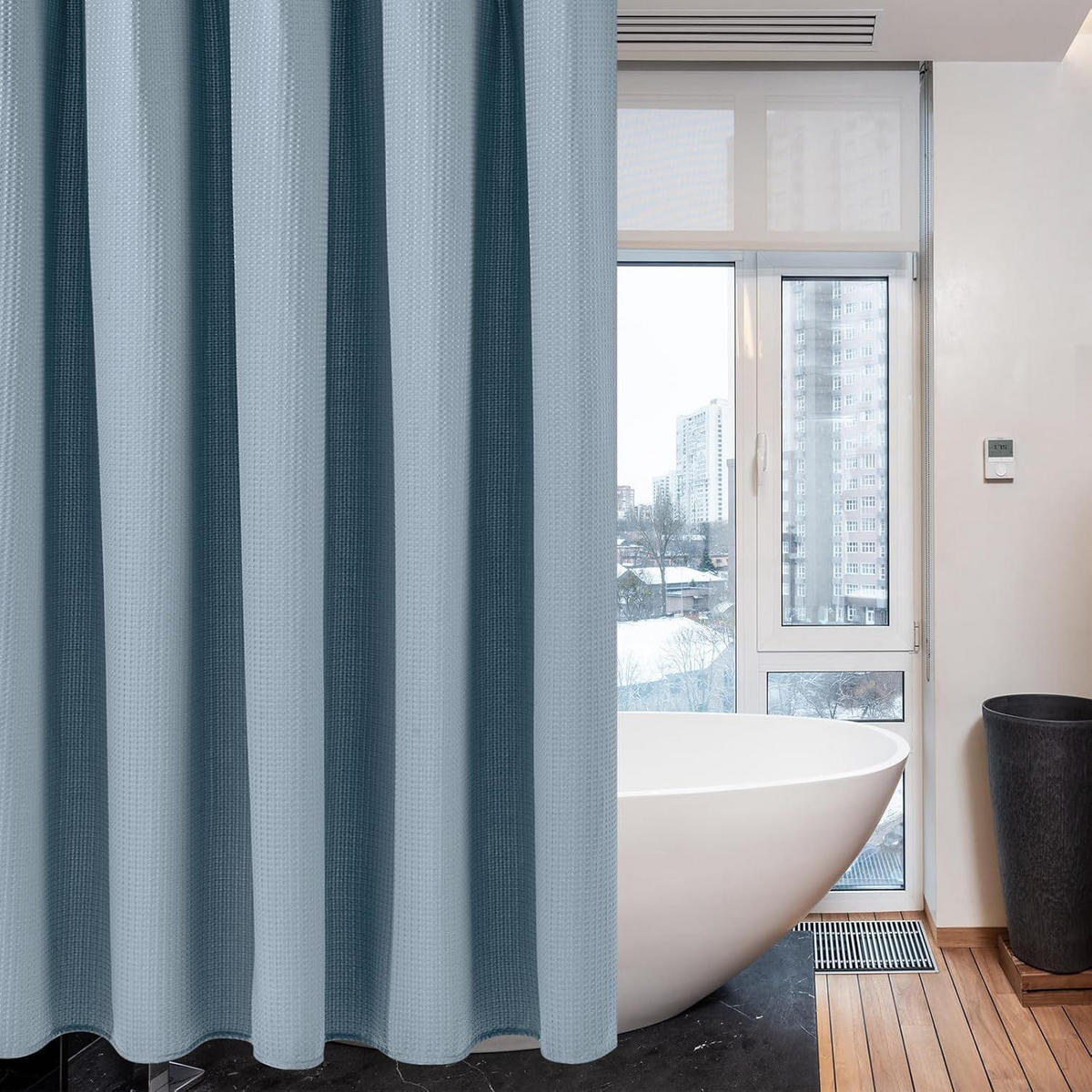 DUSCHVORHANG Waffelstoff Mondlichtblau 152 x 182 cm - Hellblau, Textil (152/182cm)
