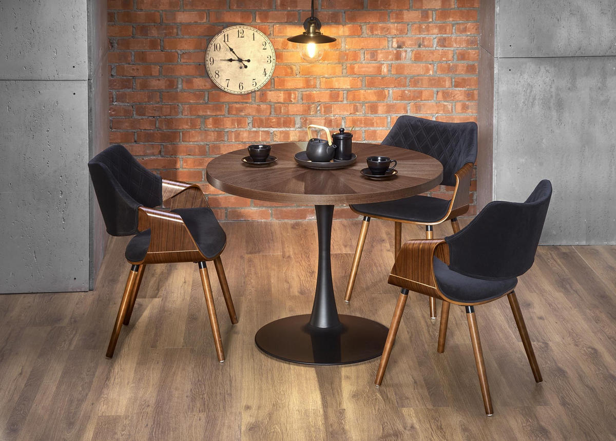 ESSTISCH Rund HAW-333 Walnuss Wenge Schwarz Echtholzfurnier 100/75 cm - Walnussfarben, Holz (100/100/75cm) - designimpex