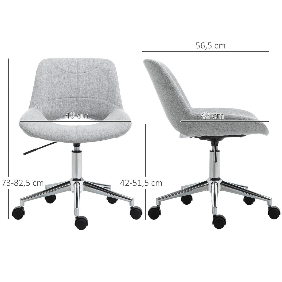 BÜROSTUHL, PC Stuhl, Metall, Hellgrau - Hellgrau, Kunststoff (56.5/73/49cm) - HOMCOM