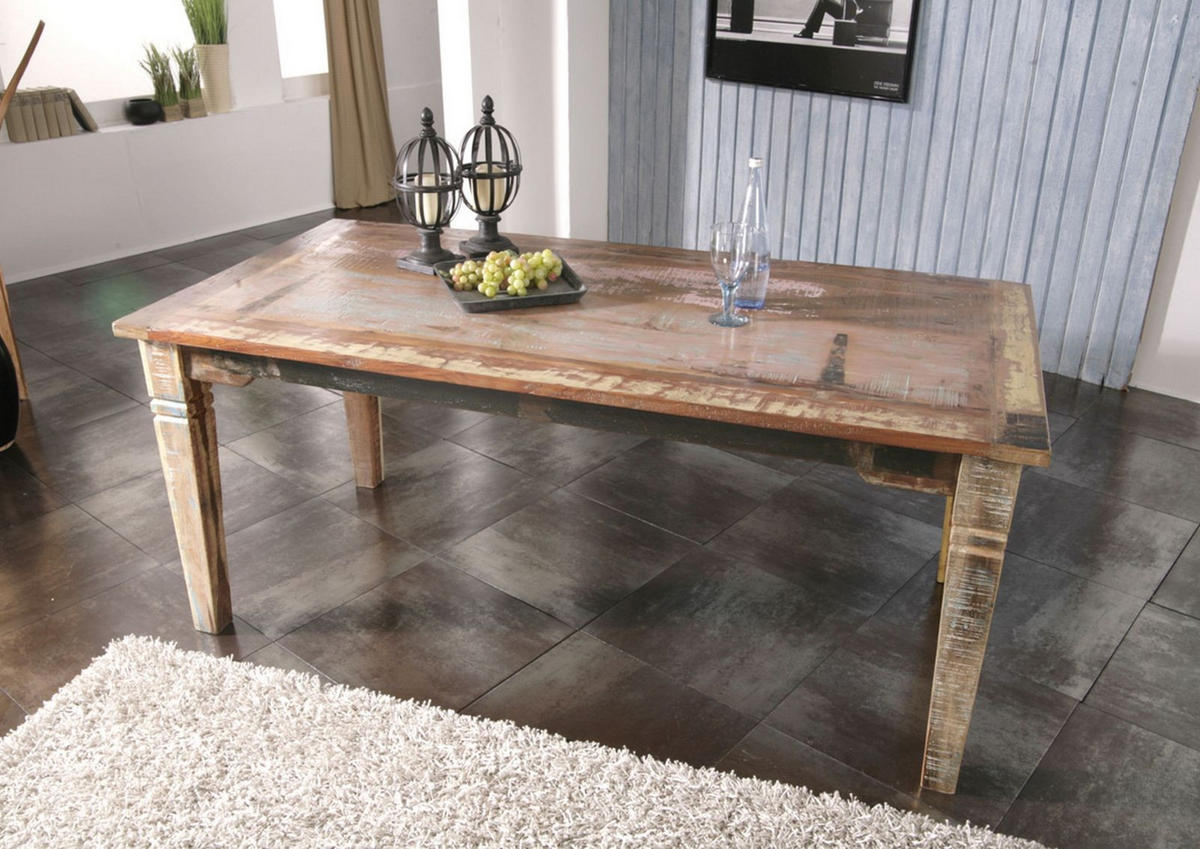 ESSTISCH Altholz 220x90x76 mehrfarbig lackiert NATURE OF SPIRIT #33 - Multicolor, Holz (90/220/76cm) - Massivmoebel24