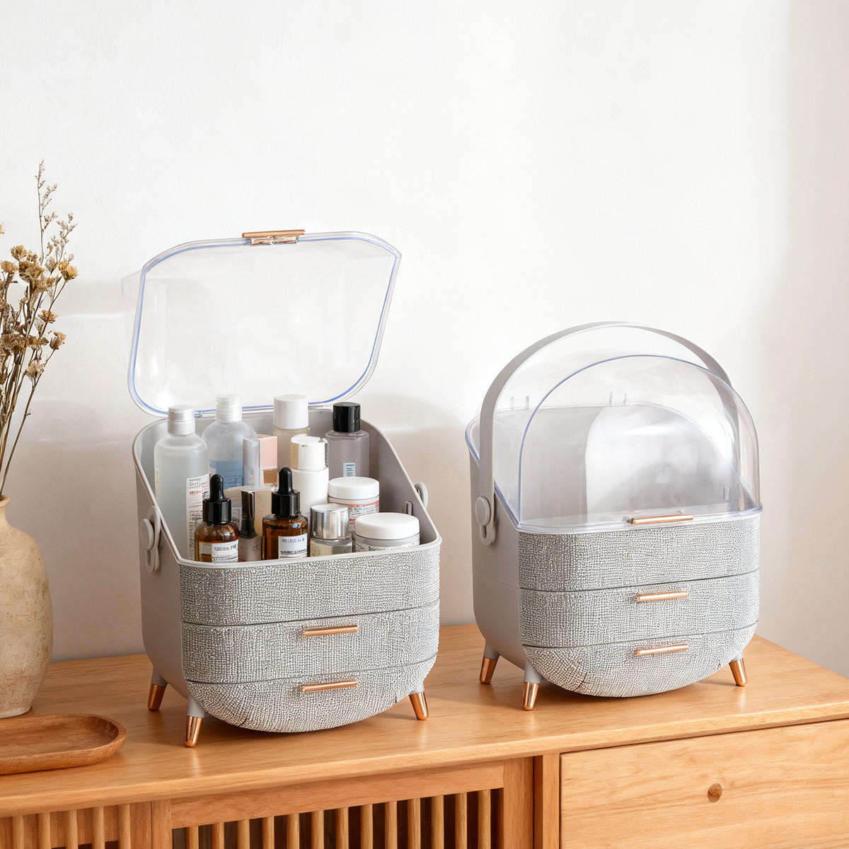 KOSMETIK ORGANIZER Nerida 29/19/38 cm - Silberfarben, Kunststoff (19/38/29cm) - ZMH