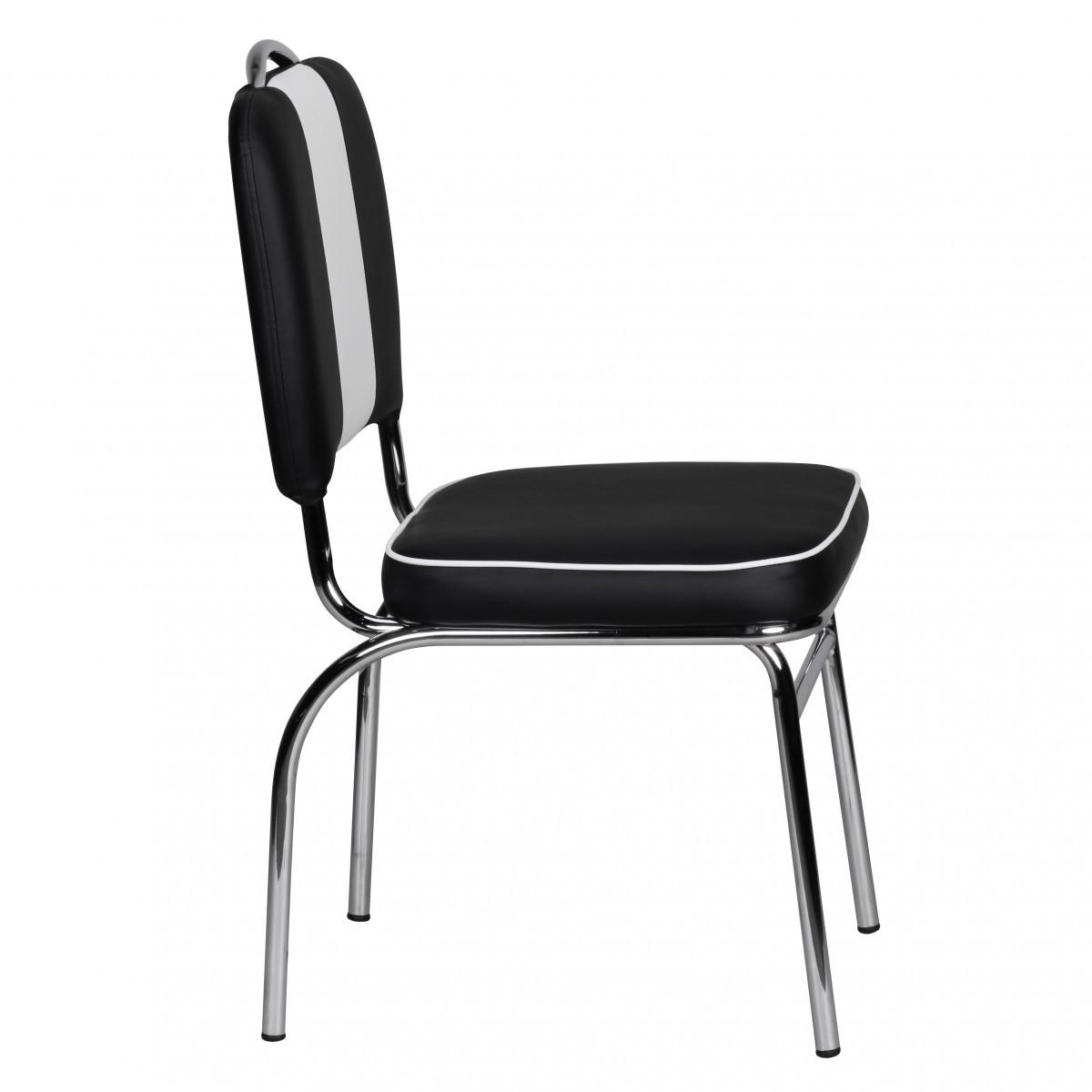 ESSZIMMERSTUHL Kunstleder mit Metallgestell Retro 50er Jahre gepolstert, Schwarz 47x45x90 cm - Silberfarben/Schwarz, Kunststoff/Textil (47/90/45cm) - KADIMA DESIGN
