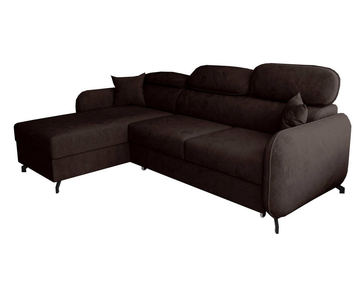 ECKSOFA L Form Ribella 5 Schokobraun 265/180/100 cm Links mit Schlaffunktion - Schwarz/Braun, Textil/Metall (180/265cm) - AX Living