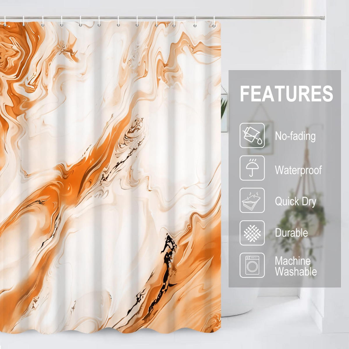 DUSCHVORHANG Aquarell Marmor 180 x 180 cm - Orange, Textil (180/180cm) - Kaket