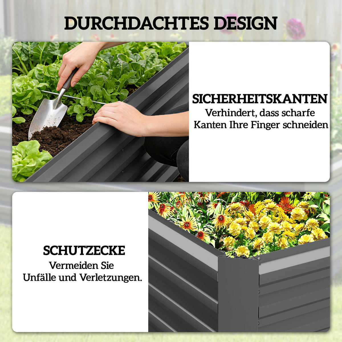 HOCHBEET Metall 180 x 90 x 57,5 cm Tief Gartenbeet mit Offenem Boden Stützstange - Dunkelgrau, Metall (90/57.5/180cm) - Outsunny