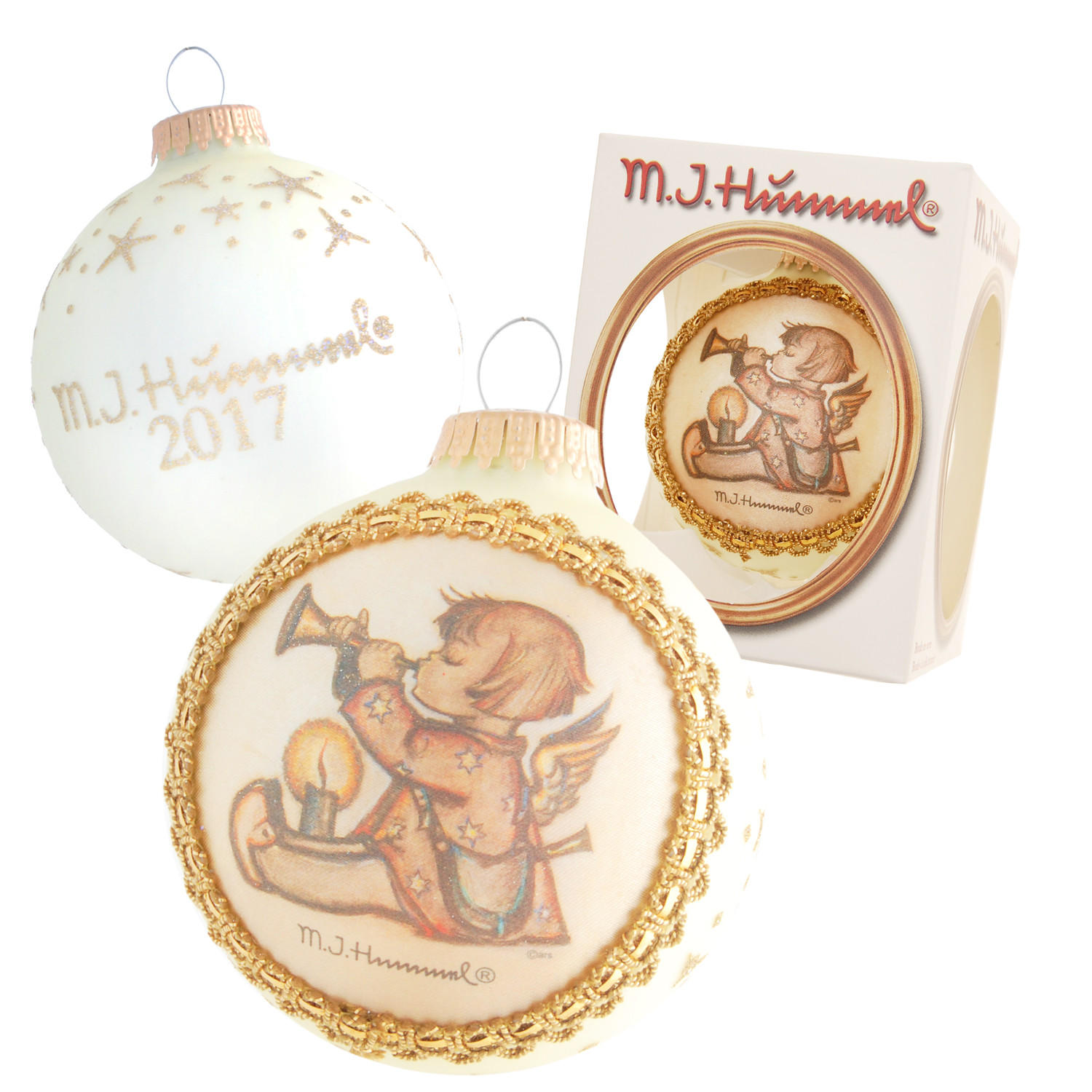 CHRISTBAUMKUGEL M.I. Hummel Engel mit Trompete Beige 8cm (Glas / 1 Stk.) - Beige, Glas (8/8/8cm) - Krebs Glas Lauscha