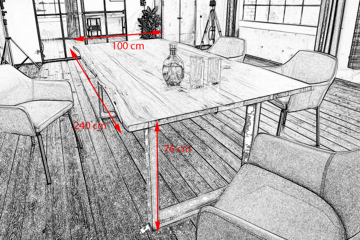 ESSTISCH LORE Holz Akazie - Schwarz/Naturfarben, Holz/Metall (240/100/76cm) - KAWOLA