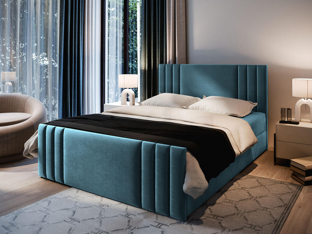 BOXBETT KANES 140x200 cm mit Matratze und Topper - Blau - Blau, Holz (140/200cm) - MASSENO
