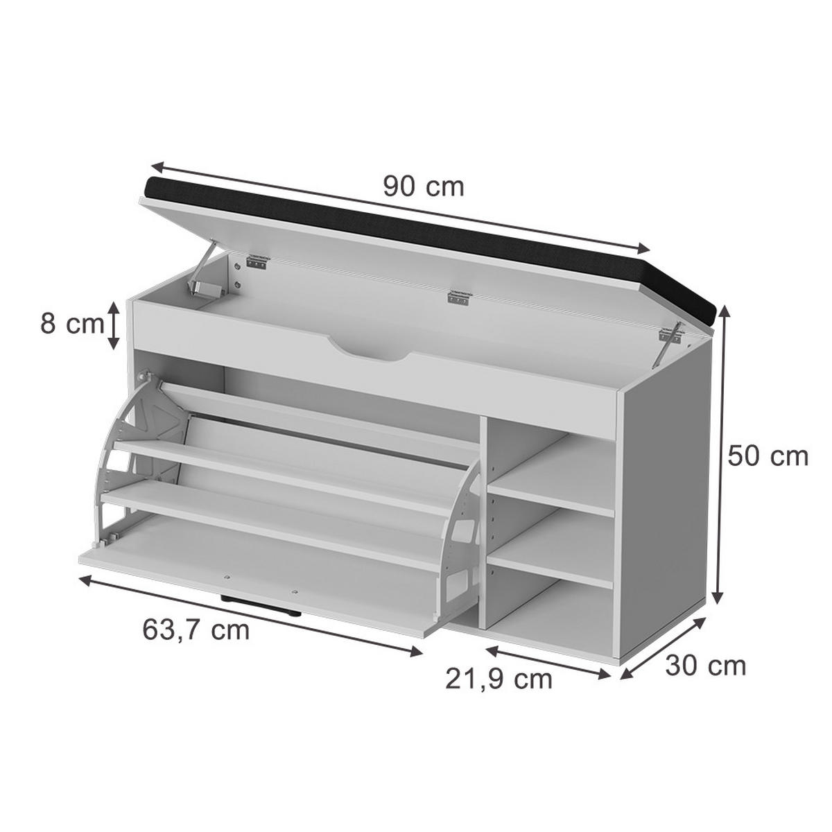 BOTNÍK S LAVICÍ Solino Bílá/černá - bílá, kompozitní dřevo (90/50/30cm) - Vicco