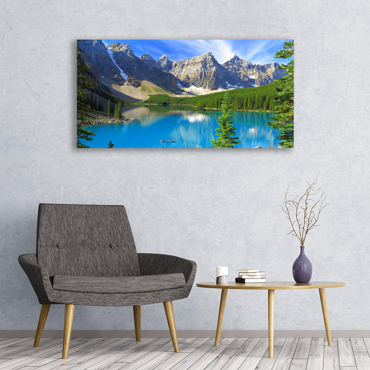 LEINWANDBILD 120x60 cm Berglandschaft - Blau/Grau, Textil (120/4cm) - TULUP