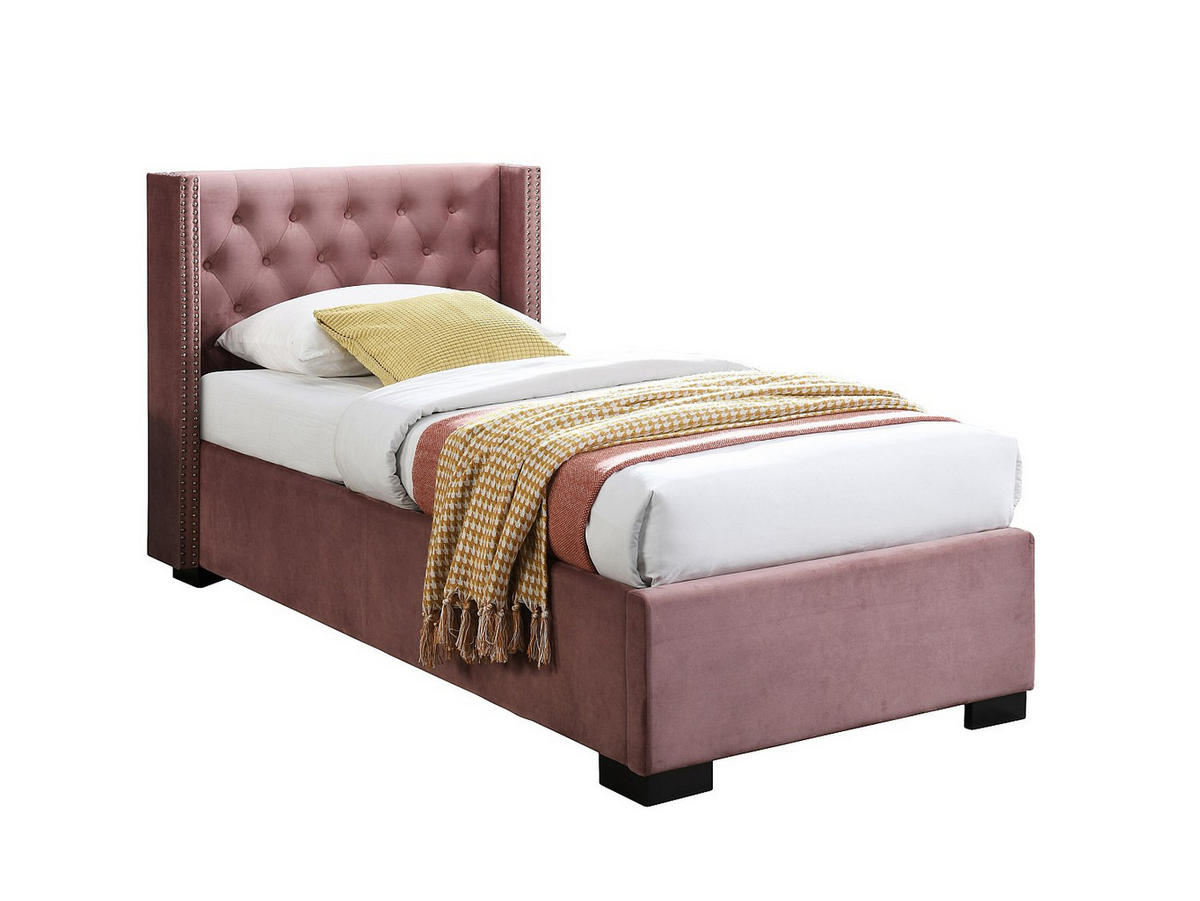 BETT mit Bettkasten - 1 Person - Samt, Stoff - Rosa - - Pink, Textil (90/200cm) - Vente-Unique