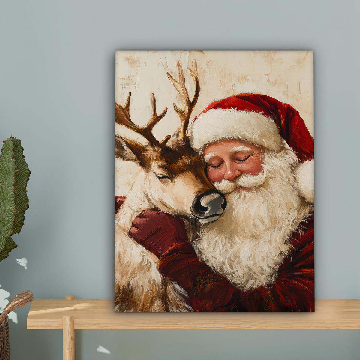 LEINWANDBILD Weihnachtsmann - Rentier - Weihnachten Room Decor 30x40 cm - Rotbraun, Textil (30/40cm) - MuchoWow