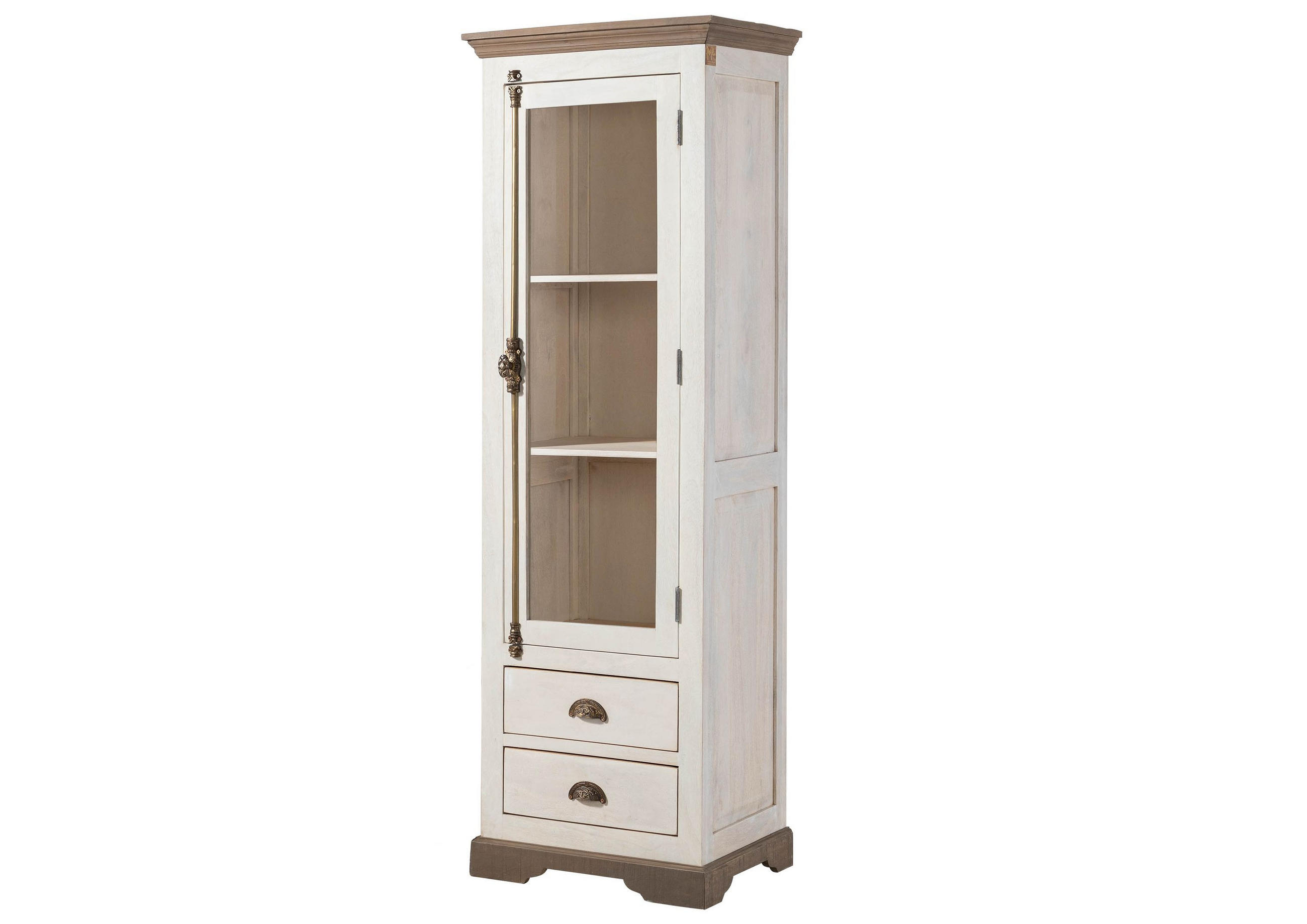 VITRINE Mango 65x45x190 weiß lackiert TOULOUSE #102 - Weiß, Holz (65/190/45cm) - Massivmoebel24