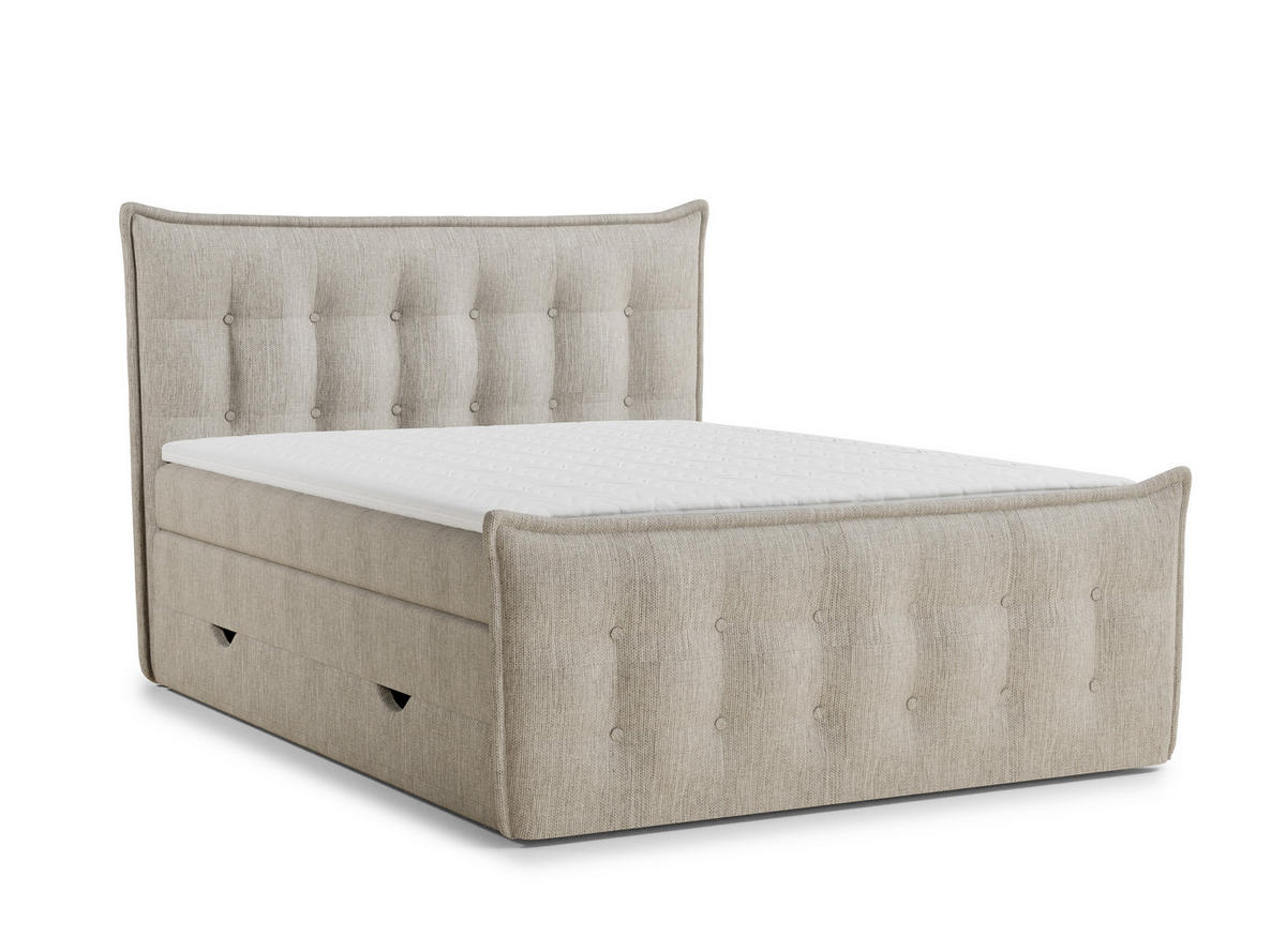 BOXSPRINGBETT Fatu 140/200 cm, in Beige, Bettkasten, Matratze, Topper - Beige/Schwarz, Holz/Holzwerkstoff (140/200cm) - Maison de Reve