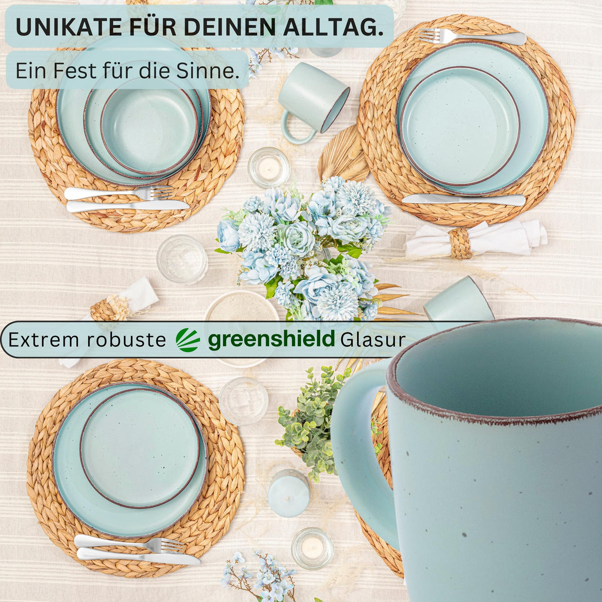 KAFFEEBECHER BOMBAY BREEZE - 4 teilig aus Steingut - Pastellblau, Stein (0.8L) - Sänger