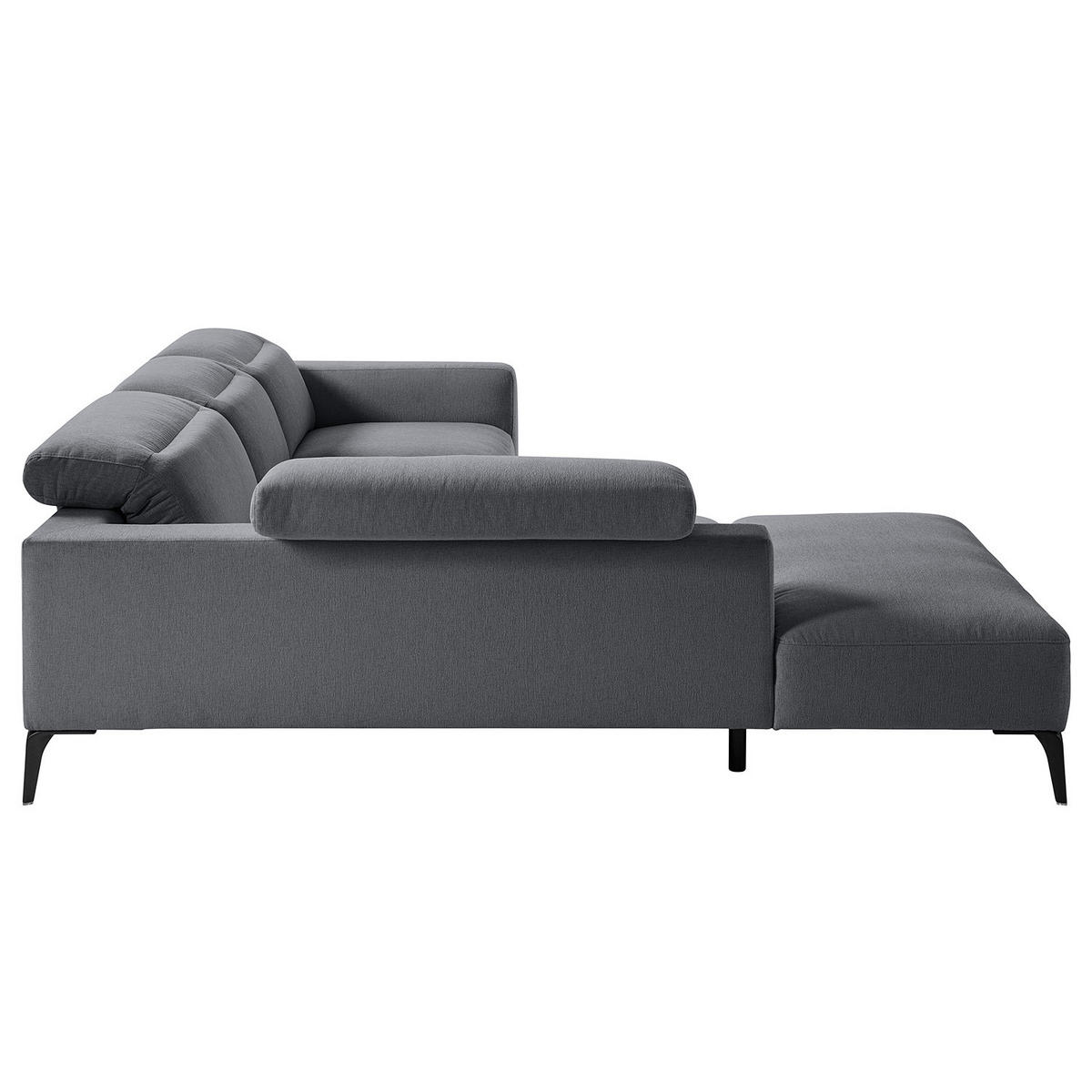 ECKSOFA mit Ottomane - Schwarz/Grau, Textil/Metall (263/238cm) - home24