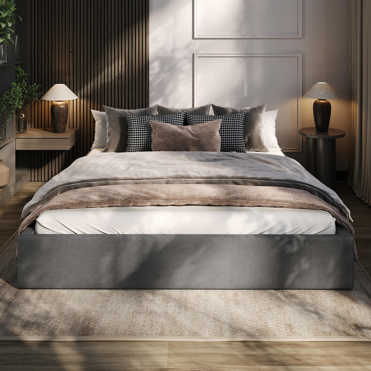 POLSTERBETT 180x200cm Bett mit Stauraum Lattenrost Graphit - Graphitfarben, Holz/Holzwerkstoff (180/200cm) - Muralo