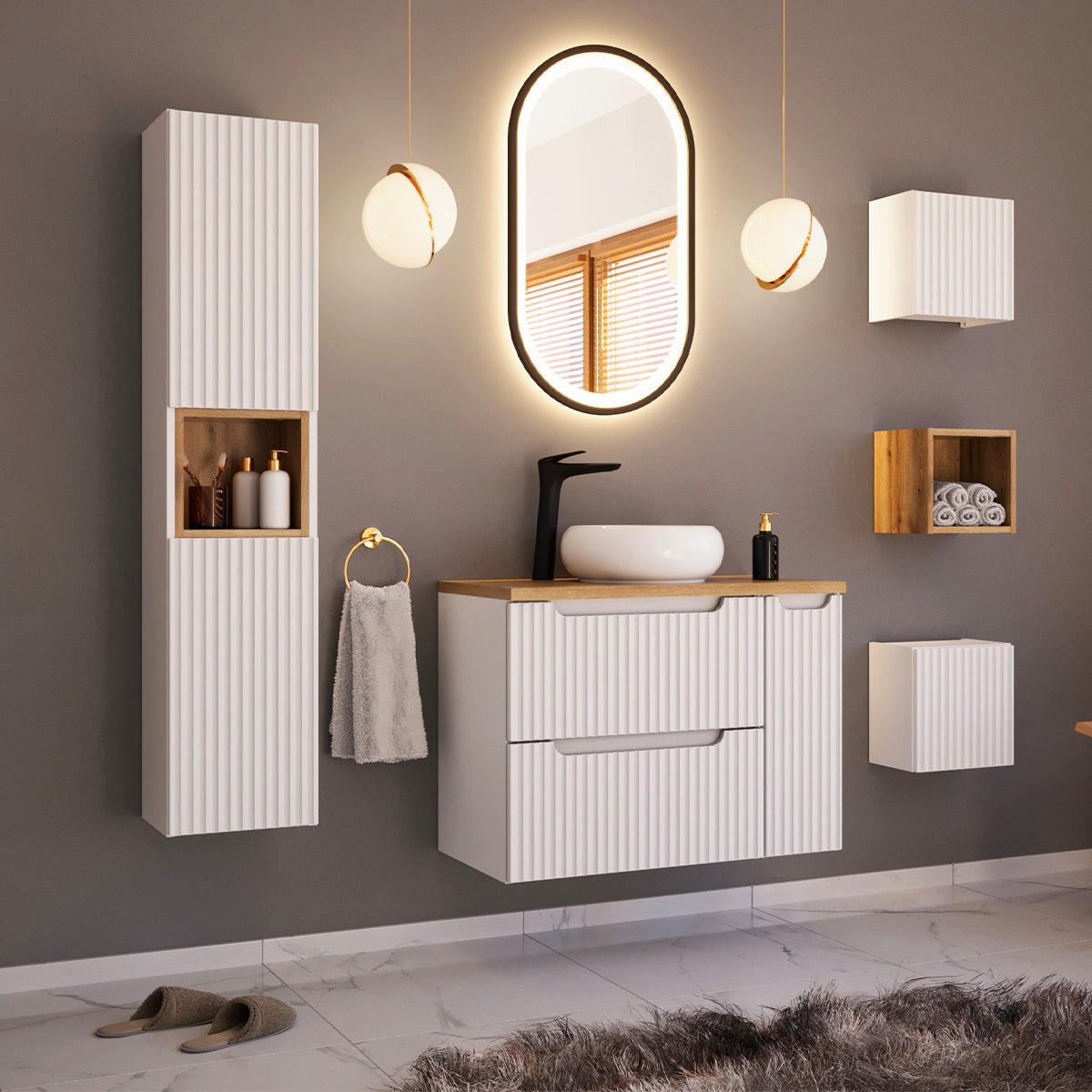 VISOKI ELEMENT Riva Bijelo i drvo - bijela, drvni materijal (30/140/25cm) - Petits-meubles