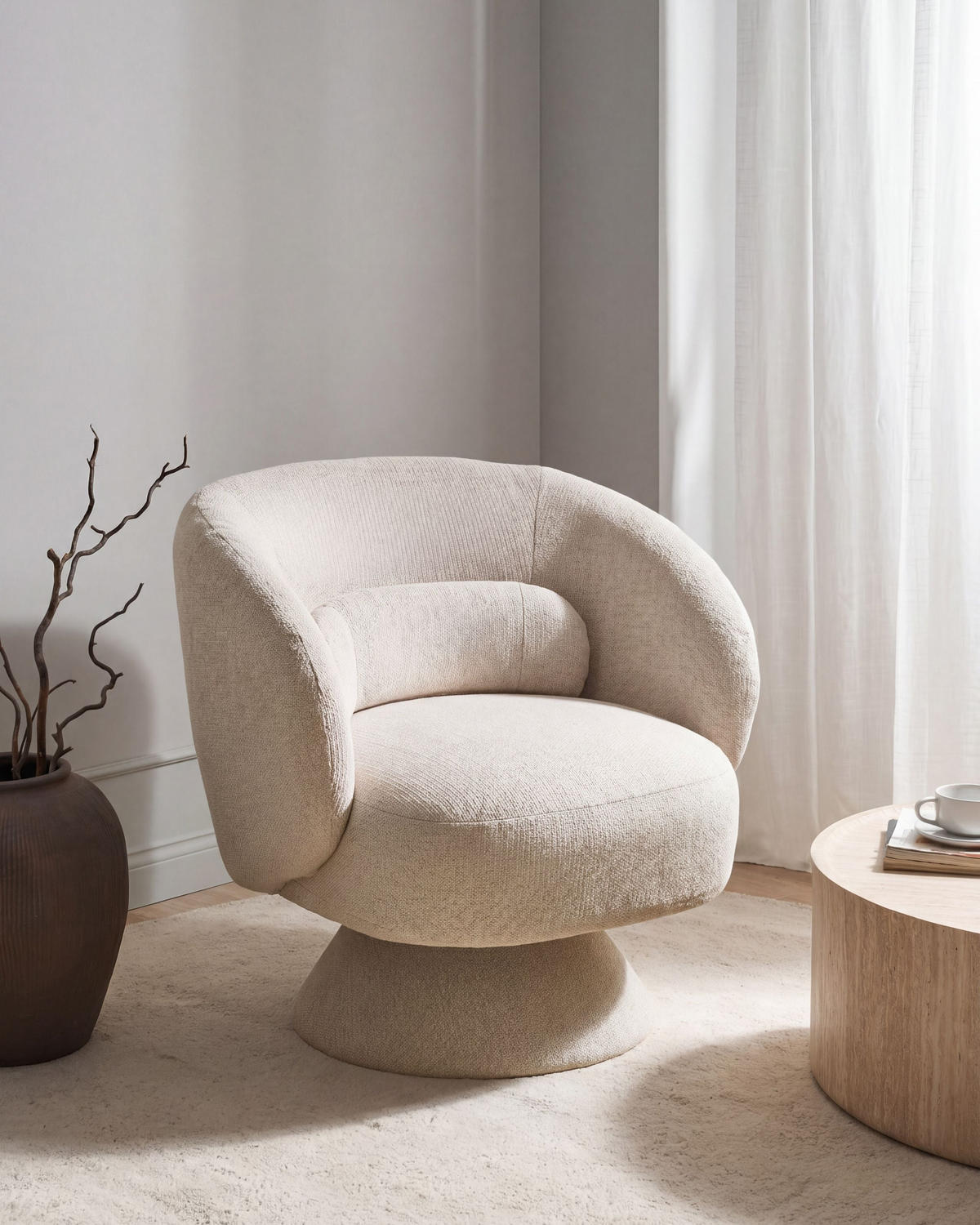 DREHSESSEL Hellbeige Lieksa - Beige, Textil (77/77/64cm) - Beliani