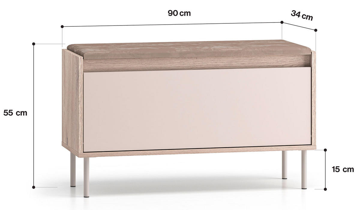 SITZBANK Voco Cashmere / Eiche Cremona Terrakotta 90 / 34 / 55cm - Kaschmir/Hellbraun, Holz/Holzwerkstoff (90/55/34cm) - Feldmann-Wohnen