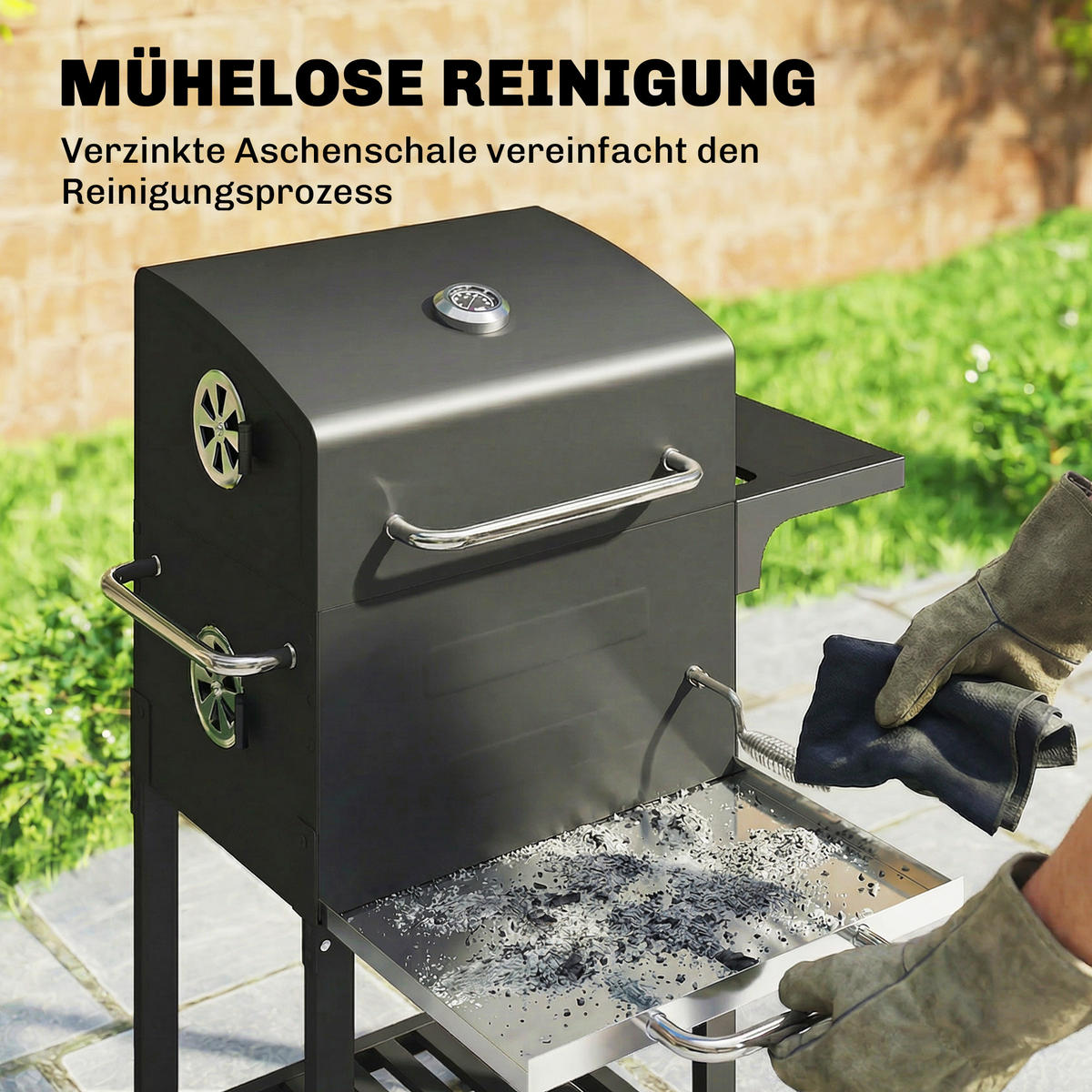HOLZKOHLEGRILL DE-10244 kompakt mit Deckel und Thermometer Schwarz - Schwarz, Metall (59/94/75cm) - ComfortXL