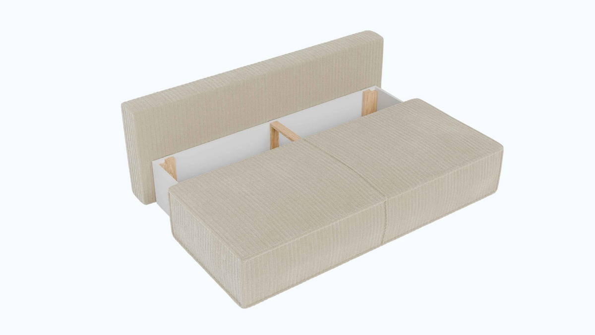 BETTSOFA LINO Creme Kordstoff mit Schlaffunktion - Creme, Textil (97/87/198cm) - MASSENO