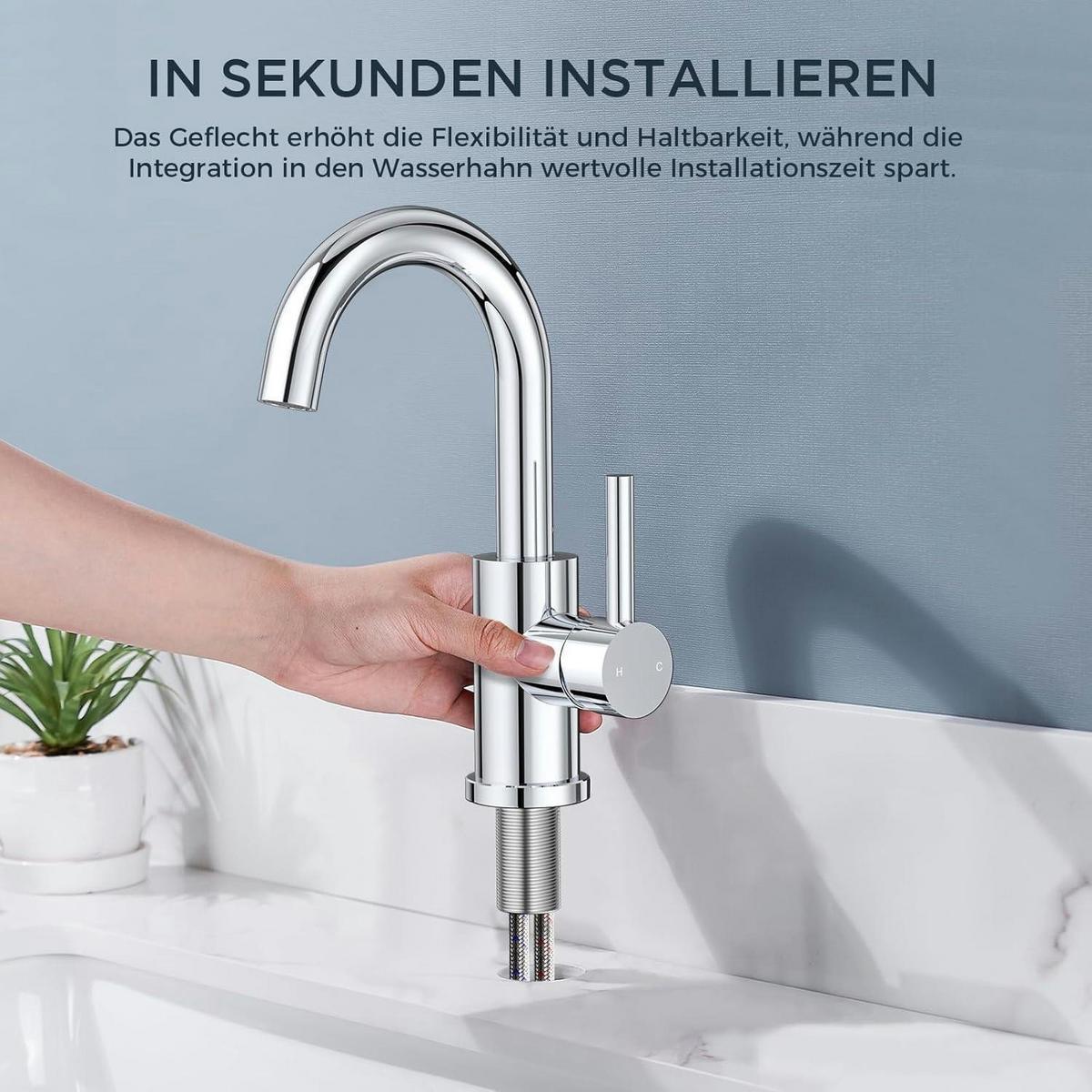 WASCHTISCHARMATUR Hoch 360° drehbar polierter Chrom - Silberfarben, Metall (6.9/12.7/25cm)