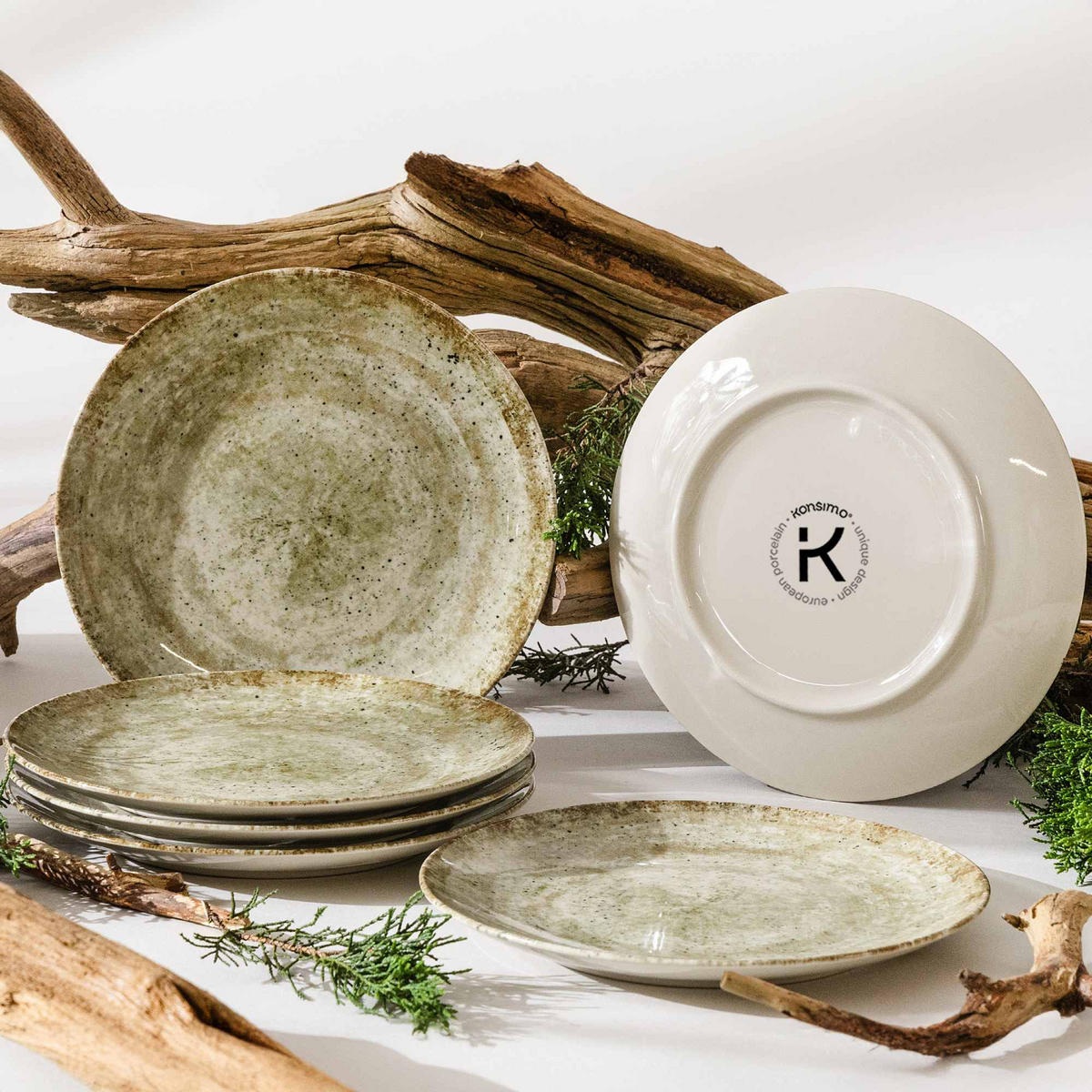 TELLER-SET ERATO 6-tlg Dessertteller Hartporzellan - Beige, Keramik (20/1/20cm) - KONSIMO®