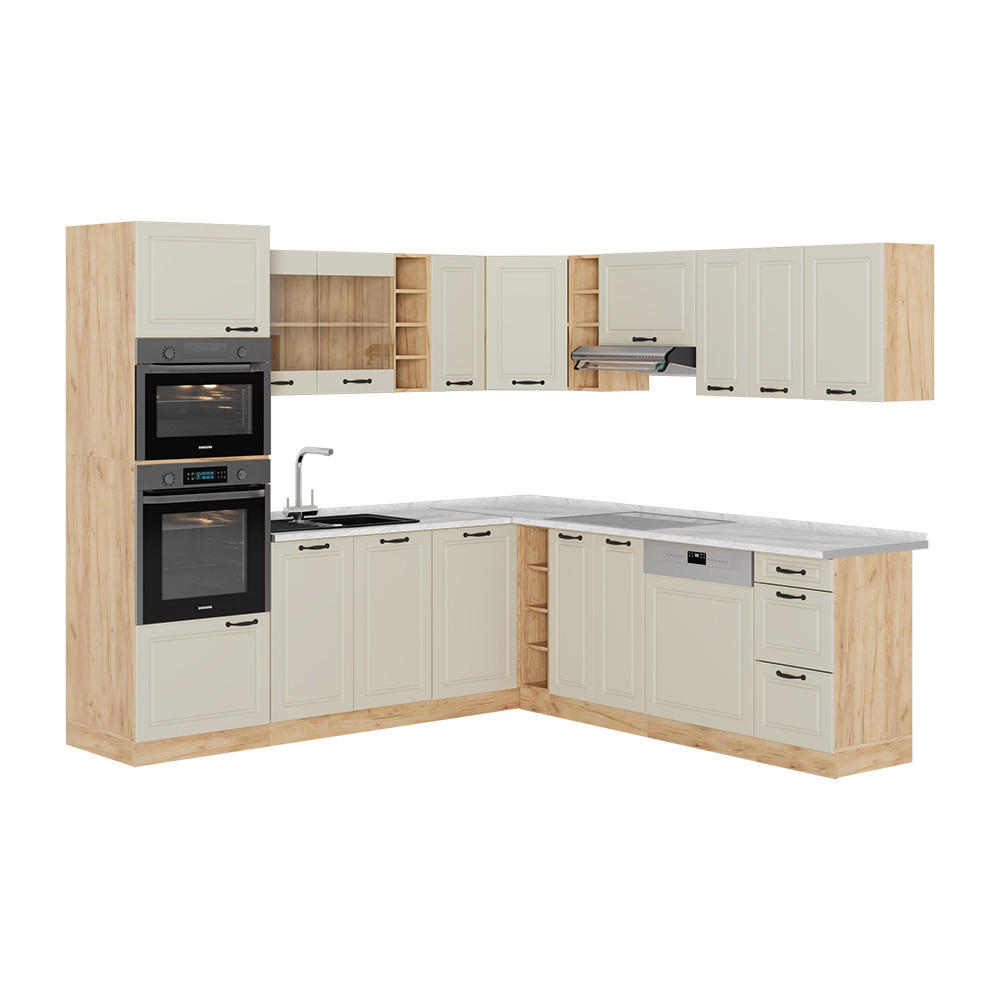Vicco Eckküche Beige, Honigeiche 247x206.8x60 cm