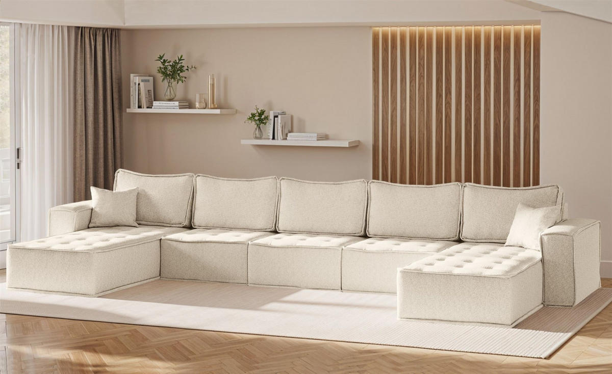 WOHNLANDSCHAFT Sande In Alpine - Beige, Holzwerkstoff/Textil (452/85/192cm) - Fun Möbel