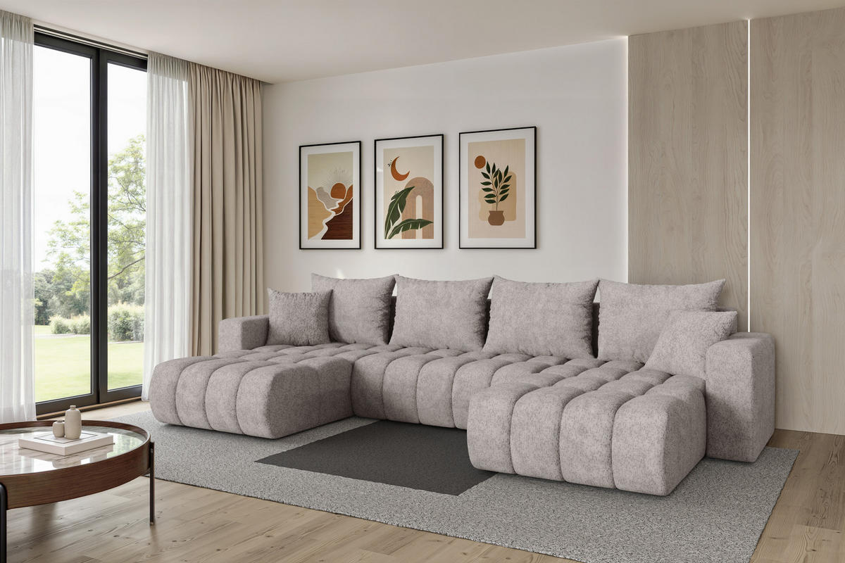 SEDACÍ SOUPRAVA DO U s funkcí spaní a úložným prostorem MILA-U-v1 378x194x86 světle šedá velur - černá/světle šedá, kompozitní dřevo/textil (378/86/194cm) - ALTDECOR