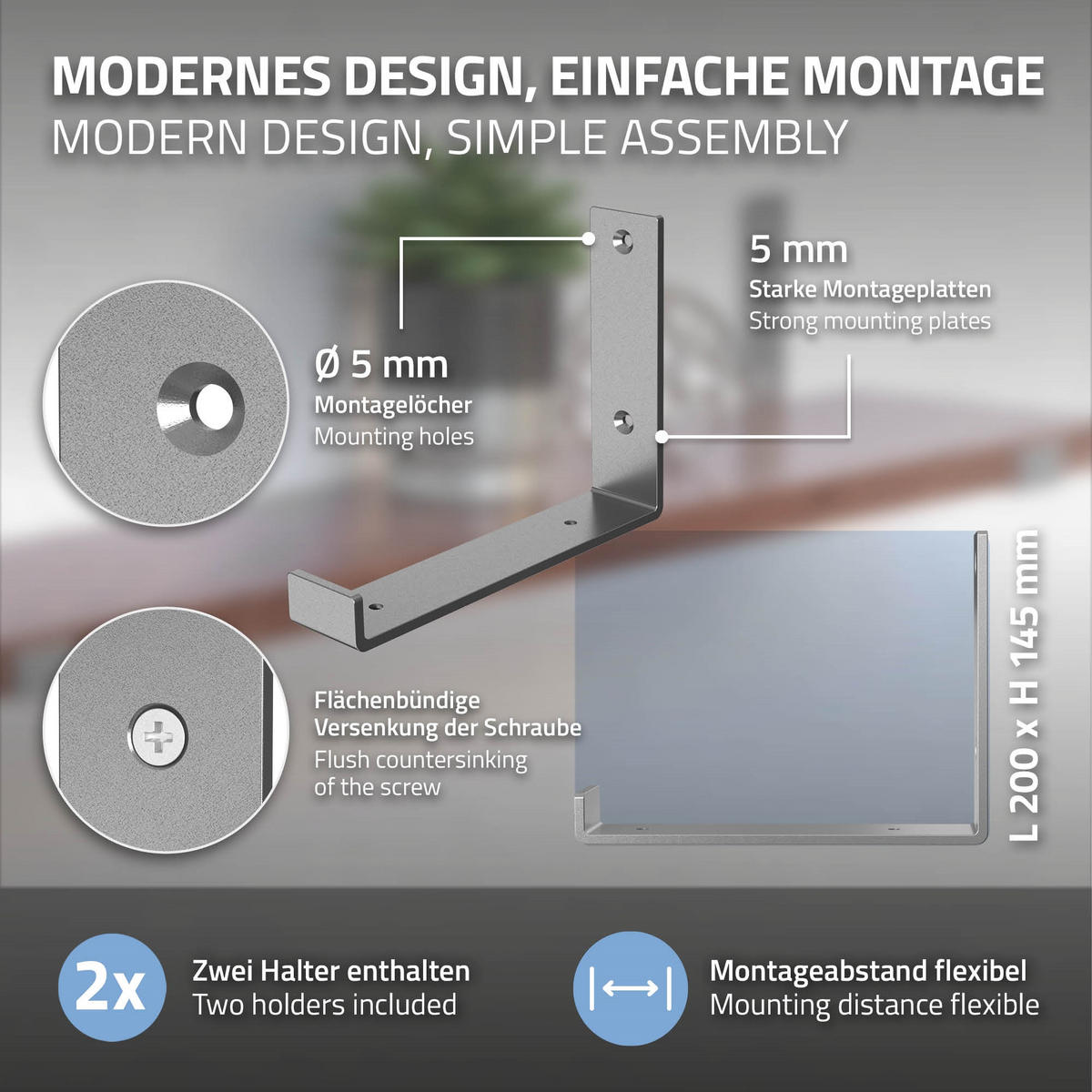 REGALHALTERUNG - Grau, Metall (14.5/4/21cm) - ML-DESIGN