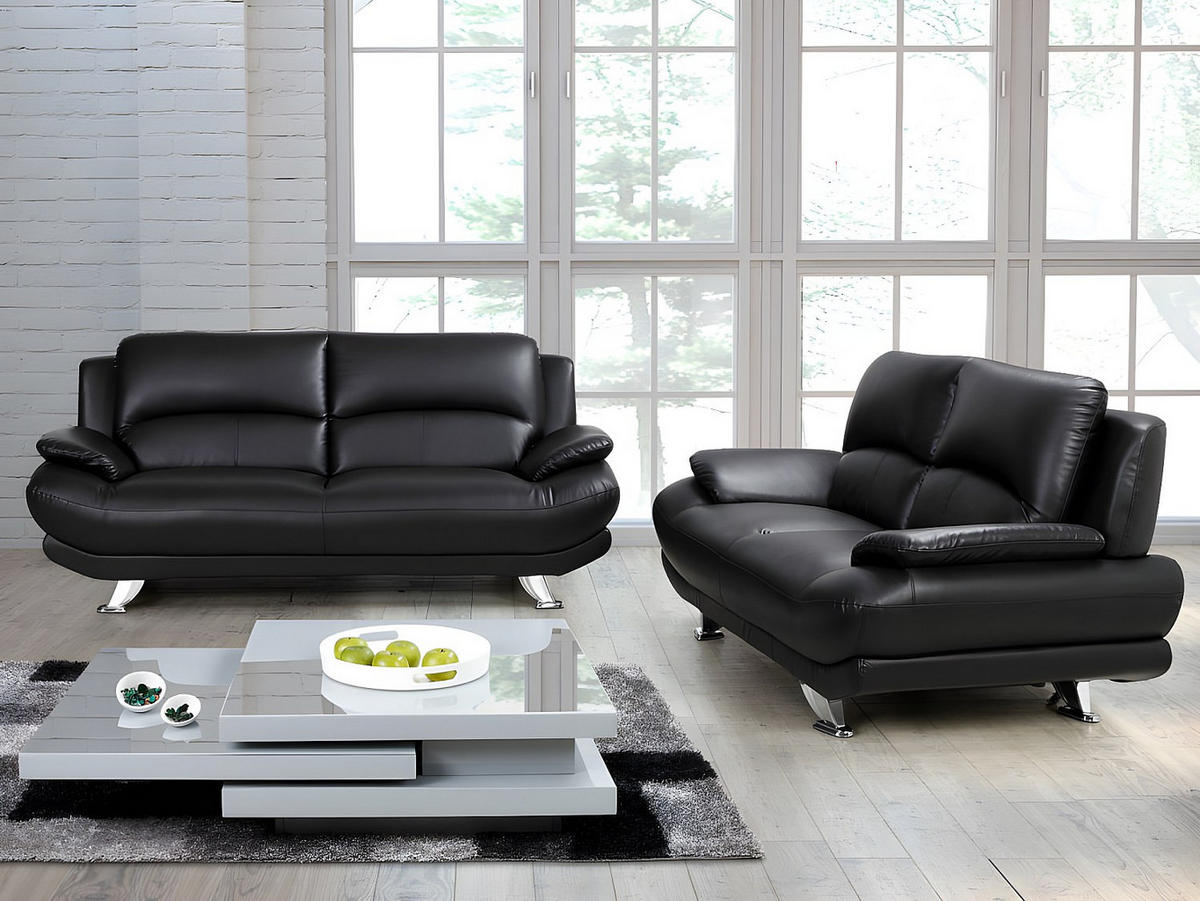 COUCHGARNITUR - 5 Personen - kunstleder - schwarz Musko - Schwarz, Leder (150/89/91cm) - Vente-Unique
