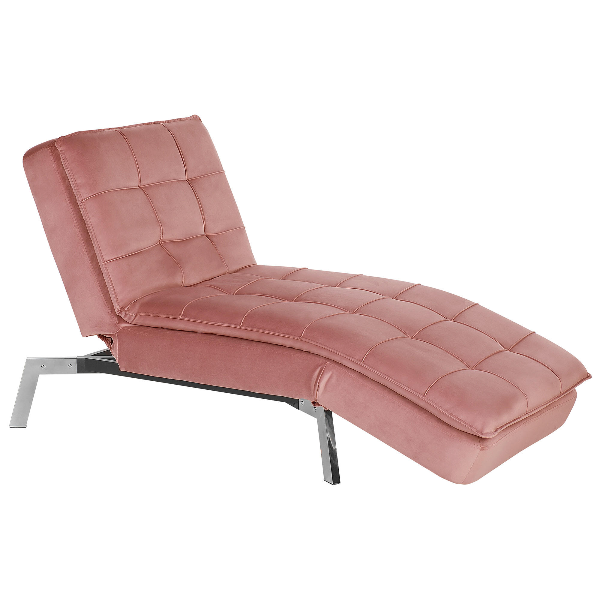Beliani ČALOUNĚNÉ LEHÁTKO CHAISE LONGUE Sametová látka růžové nastavitelné Loiret