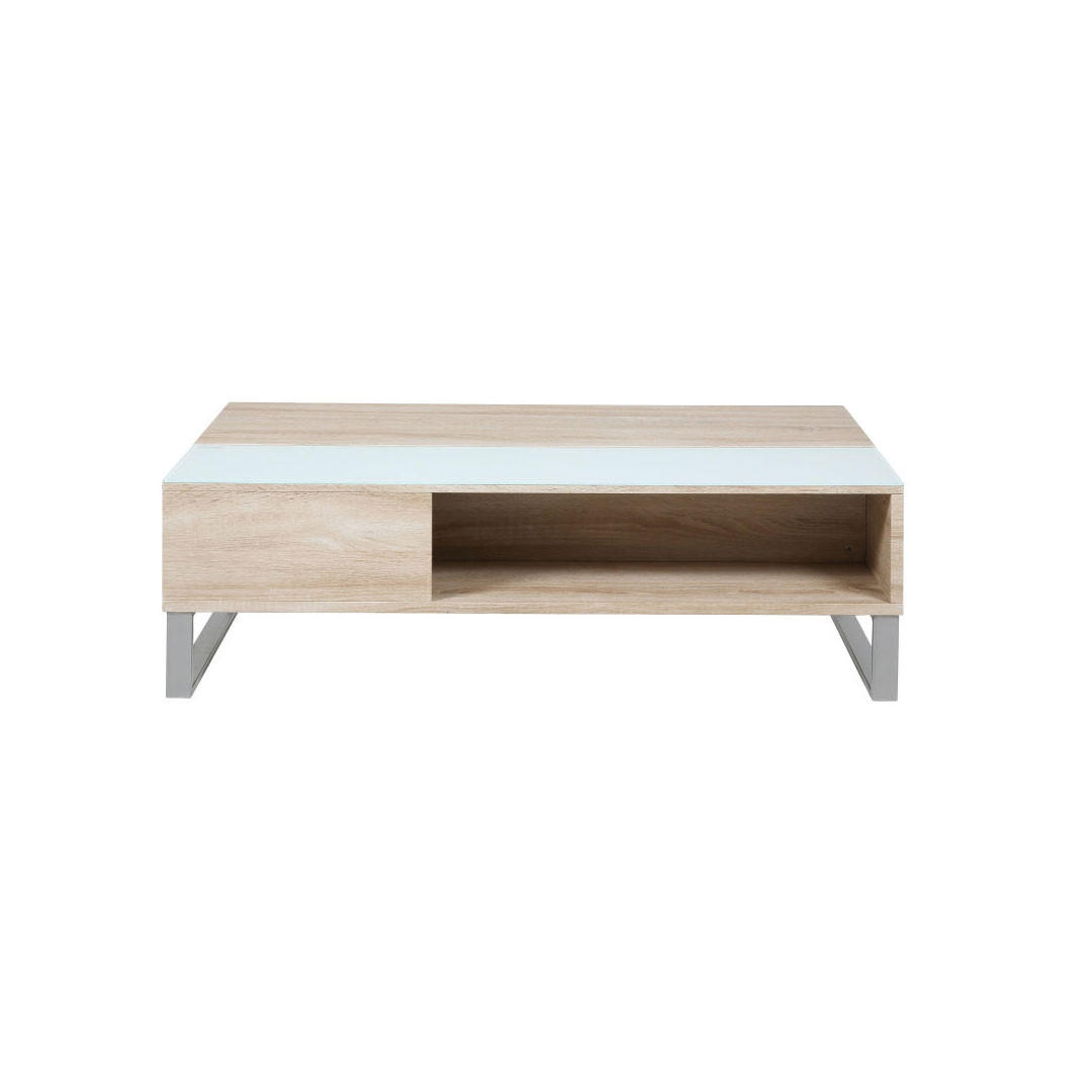 COUCHTISCH Eiche Dekor mit weißer Glasplatte - Eichefarben, Holzwerkstoff (60/110/35cm) - ebuy24