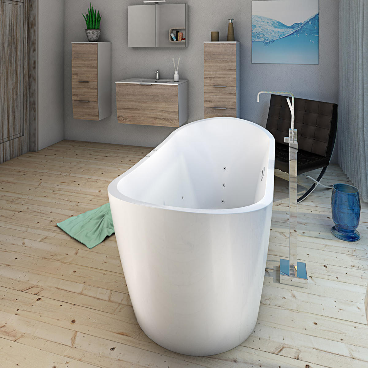 WHIRLPOOL freistehend F23 Armatur AF05 - Weiß, Glas/Kunststoff (80/72/180cm) - AcquaVapore by Sandra Jentho