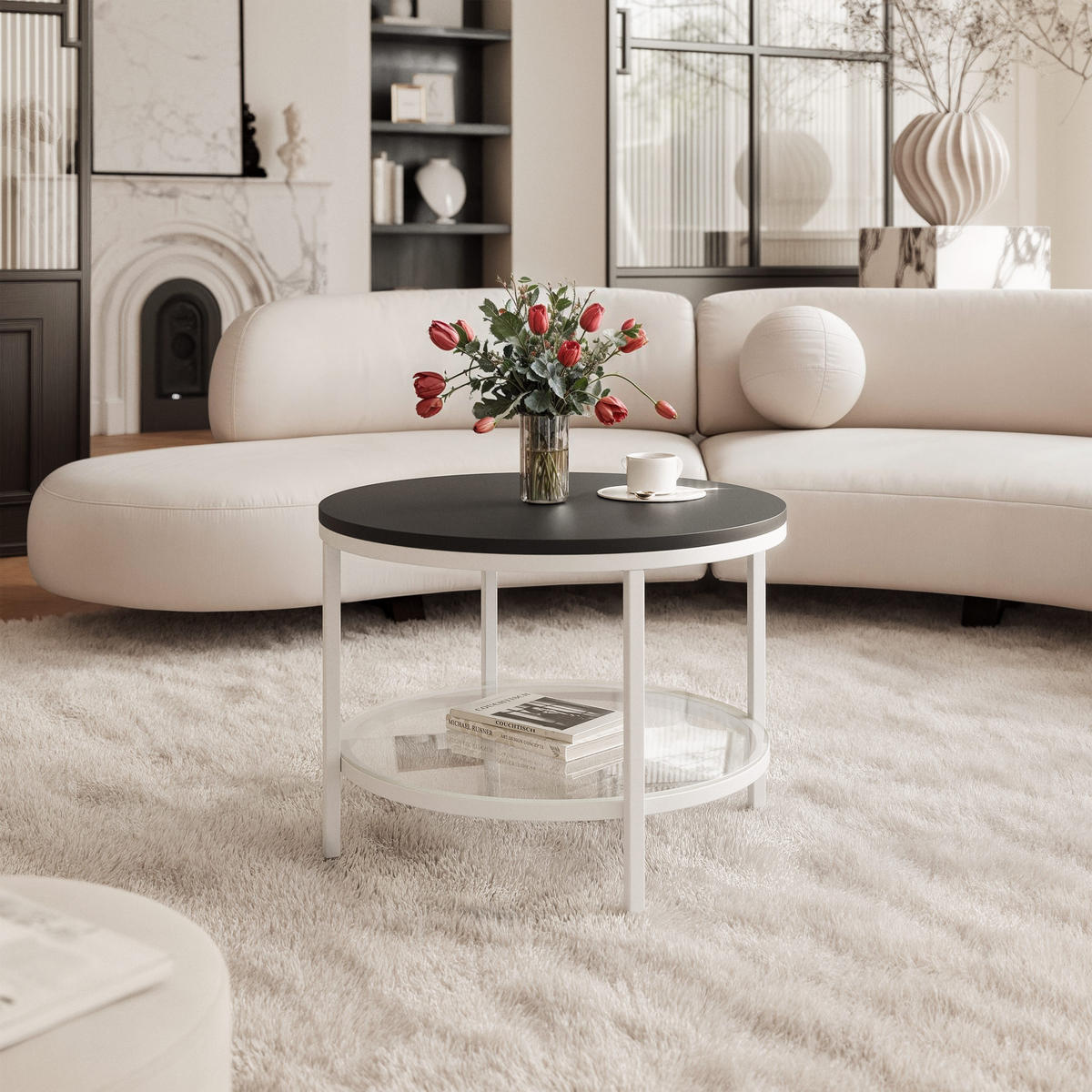 COUCHTISCH CANDY 60/42 cm runden, Weiß / Schwarz matt - Schwarz/Weiß, Metall (60/60/42cm) - Idohome