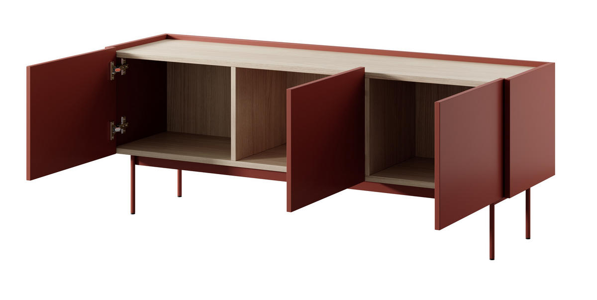 TV-BOARD 3 Türen Laris - 144 cm, Rot - Rot, Holz (144/55/37cm) - Emporius