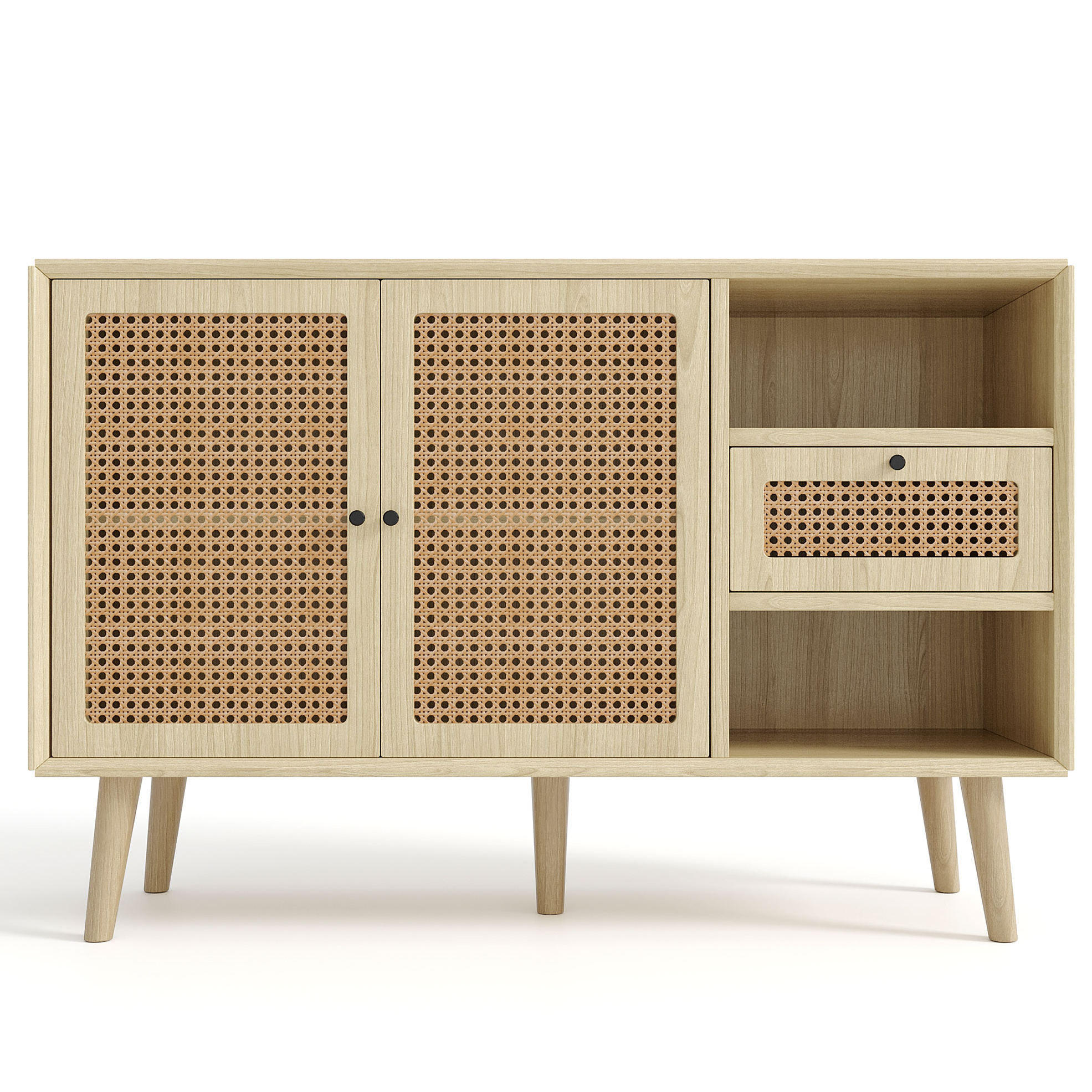 SIDEBOARD 120/40/80 cm Eiche aus MDF und Metall mit Rattangeflecht - Eichefarben, Holzwerkstoff (40/80/120cm) - OKMYHOME