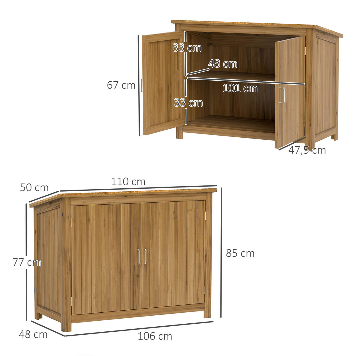 GARTENSCHRANK Holz, Geräteschuppen wetterfest 110x50x85cm, Gerätehaus Braun - Braun, Holz (50/85/110cm) - Outsunny