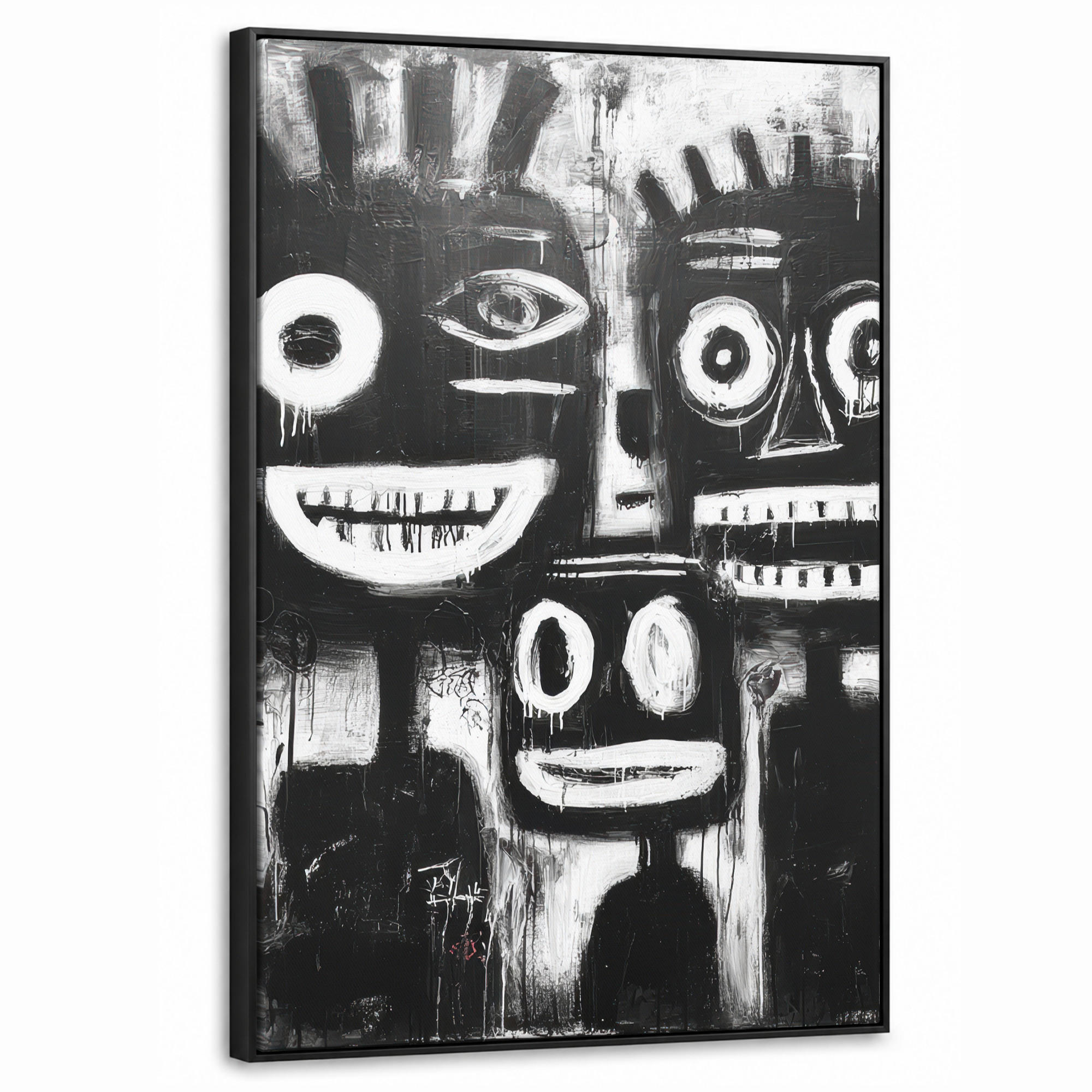 LEINWAND Bilder mit Rahmen - Malerei - Figuren - Schwarz - Abstrakt - 60x90 - Schwarz, Textil (60/90cm) - MuchoWow