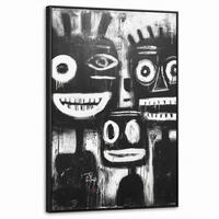 LEINWAND Bilder mit Rahmen - Malerei - Figuren - Schwarz - Abstrakt - 60x90 - Schwarz, Textil (60/90cm) - MuchoWow