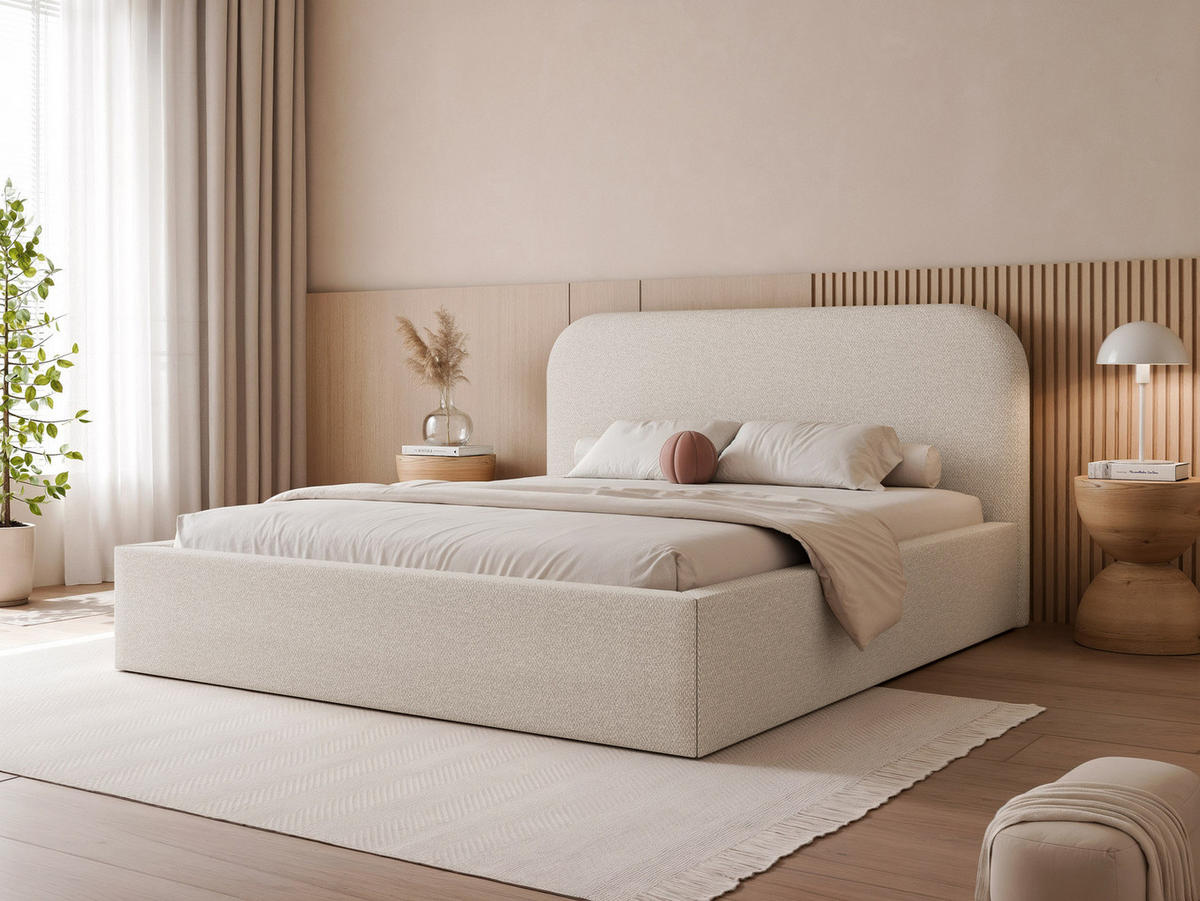 POLSTERBETT FUZZI 180x200 cm Beige (Stoff Lumi) - mit Bettkasten und Lattenrost - Beige, Holzwerkstoff/Textil (180/200cm) - Ravio