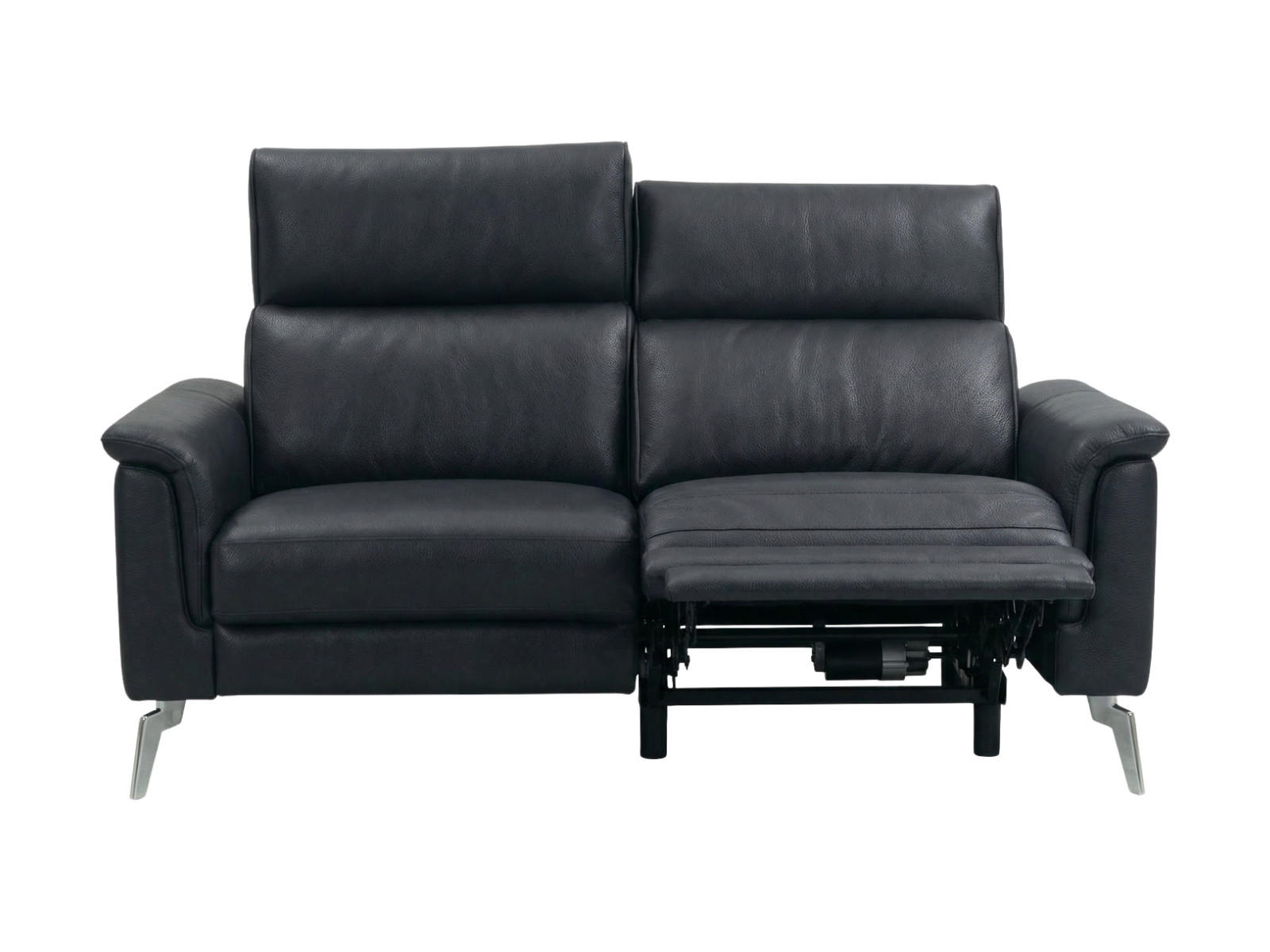 2-SITZER Sofa Borea Echtleder mit 1 x Relaxfunktion Schwarz - Schwarz, Leder/Metall (176/102/98cm)