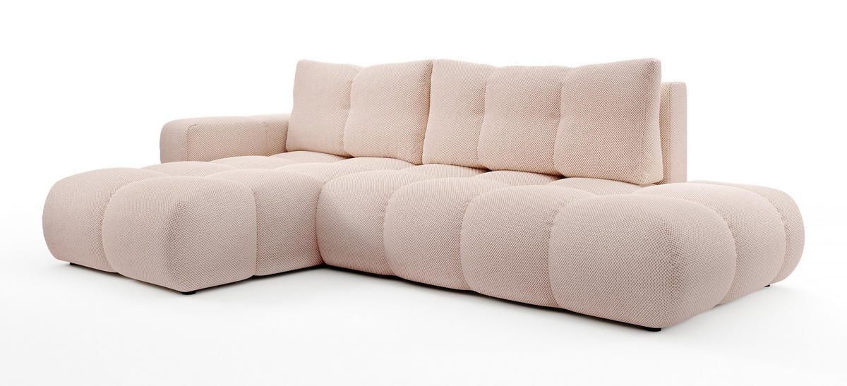 ECKSOFA L Form Hosio Hellcreme-Rosa 286/177/88 cm Links mit Schlaffunktion - Pink/Schwarz, Kunststoff/Textil (177/286cm) - AX Living