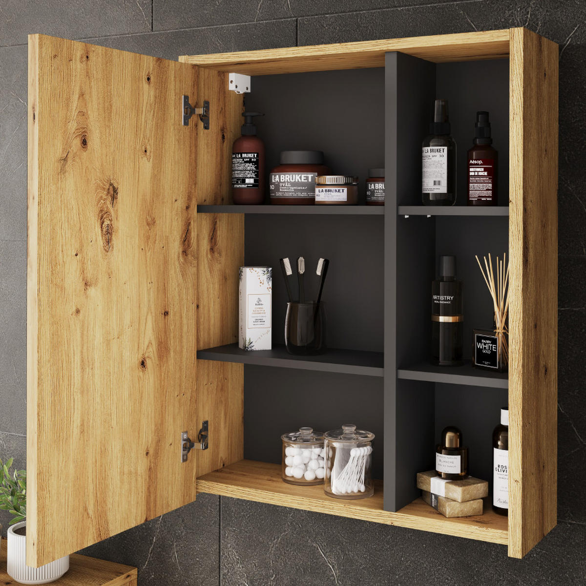 SADA KOUPELNOVÉHO NÁBYTKU Viola Artisan/šedá - šedá/světle šedá, kompozitní dřevo (60/60/45.5cm) - Vicco