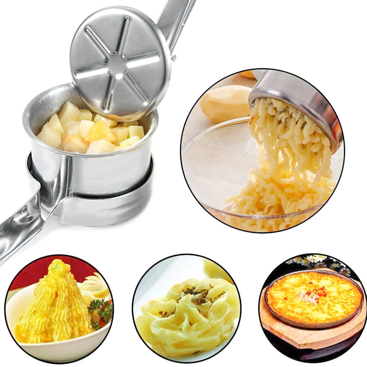 KARTOFFELSTAMPFER Multifunktional - Silberfarben, Metall (9.3/26.6cm) - Intirilife
