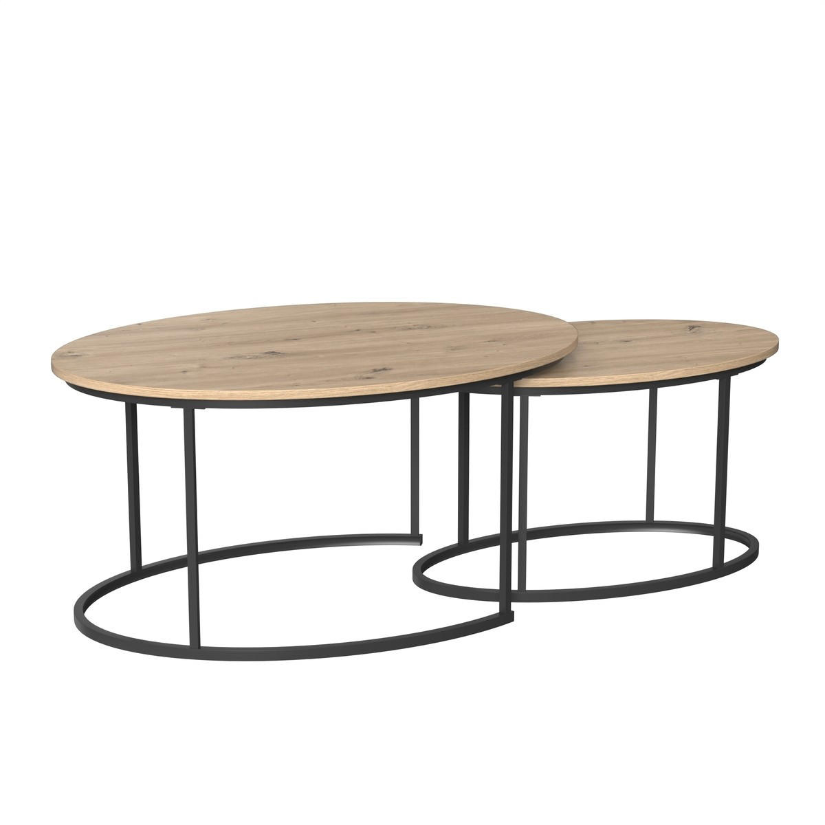 2ER-SET COUCHTISCHE ovale ineinanderstellbare in Eichenoptik 60/45/90 cm - Eschefarben, Holzwerkstoff (66/60/45cm) - Calicosy