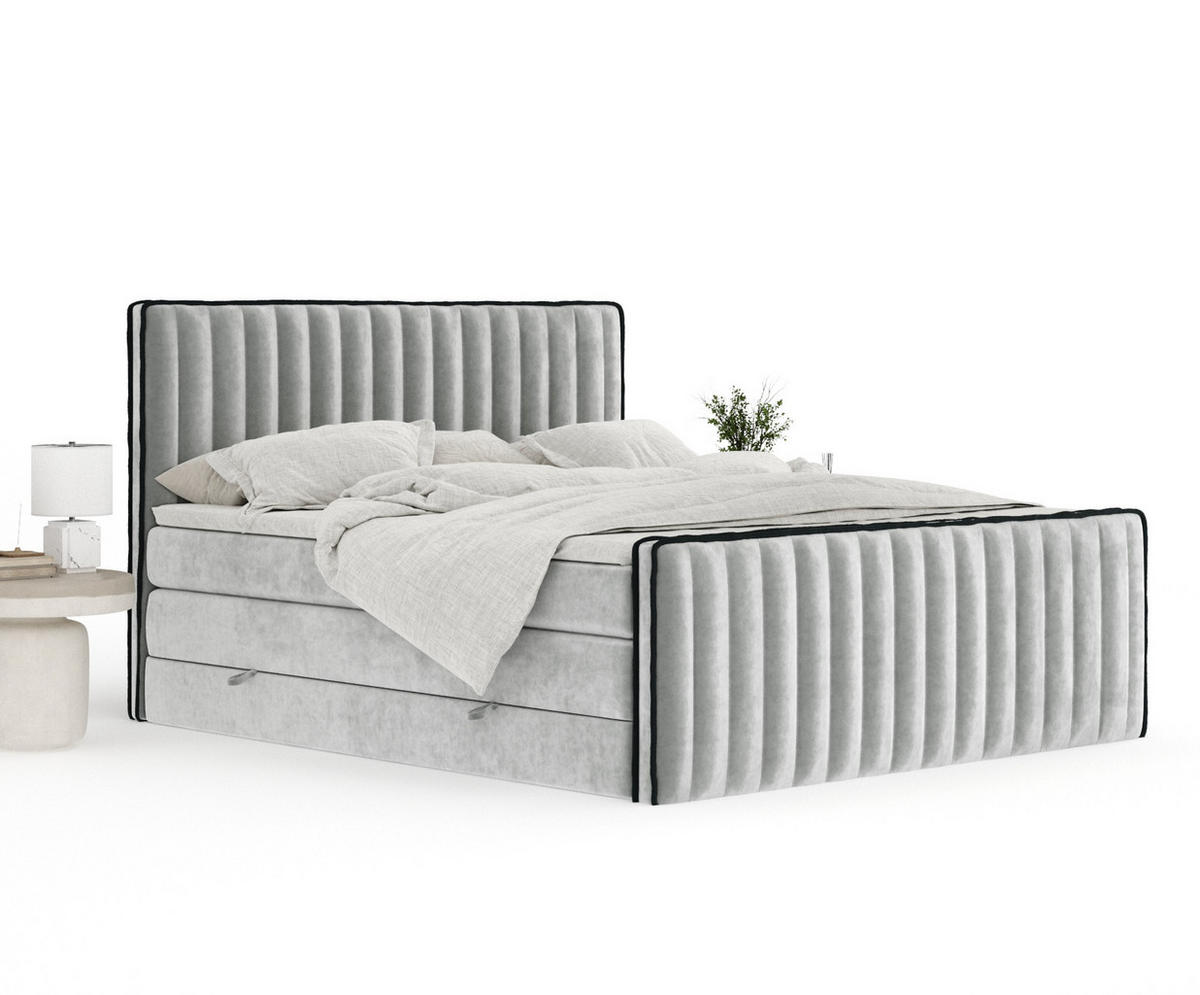 BOXSPRINGBETT Nocturne Hellgrau 180/200 cm - Hellgrau/Schwarz, Holz/Holzwerkstoff (180/200cm) - Maison de Reve