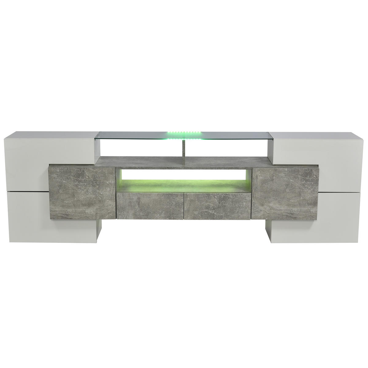 TV-SCHRANK 200/35/60 cm hochglänzend Weiß und Grau mit LED-Beleuchtung und Glasoberfläche - Grau, Holzwerkstoff (200/60/35cm) - OKWISH